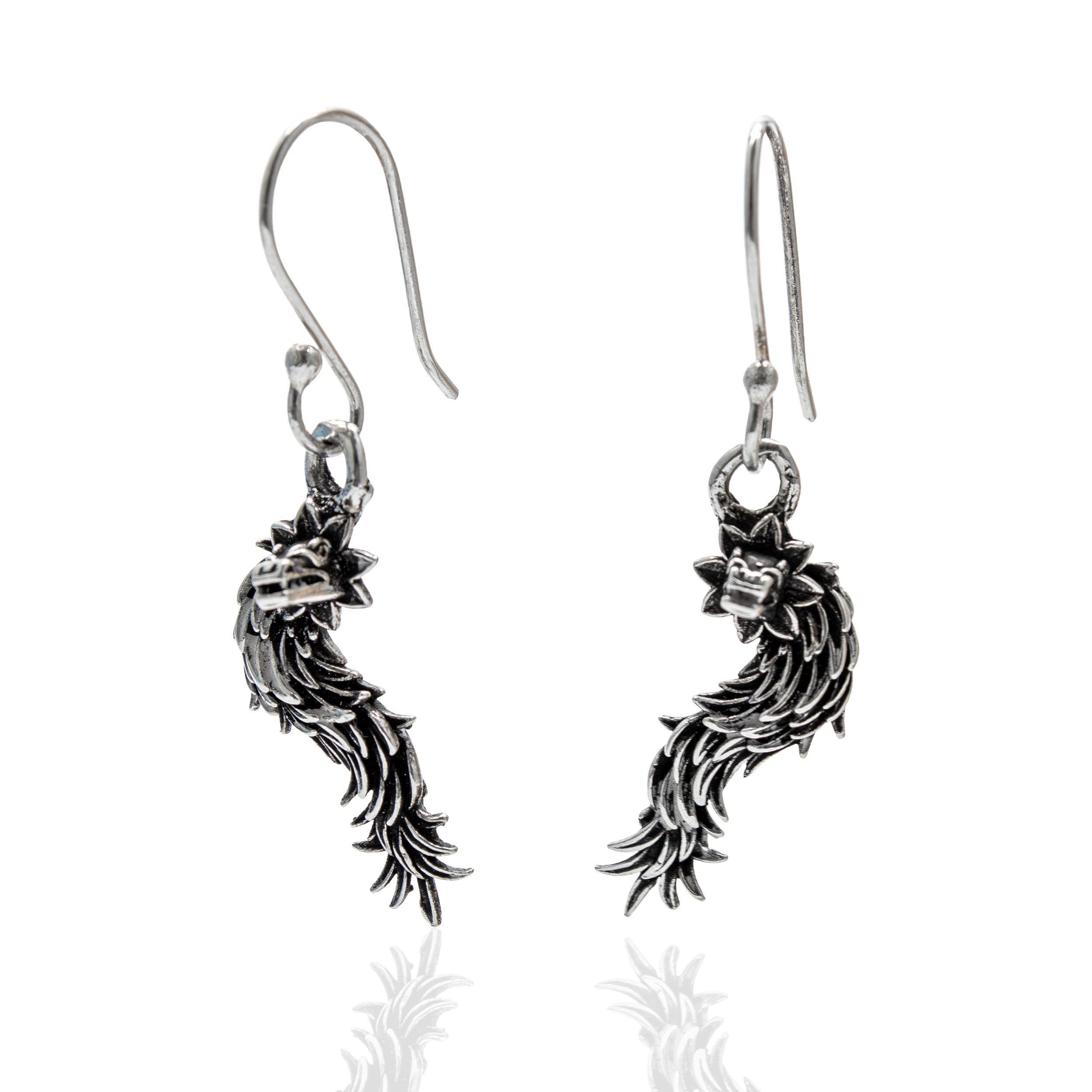 Sterling Silver Feathered Serpent Quetzalcoatl Earrings