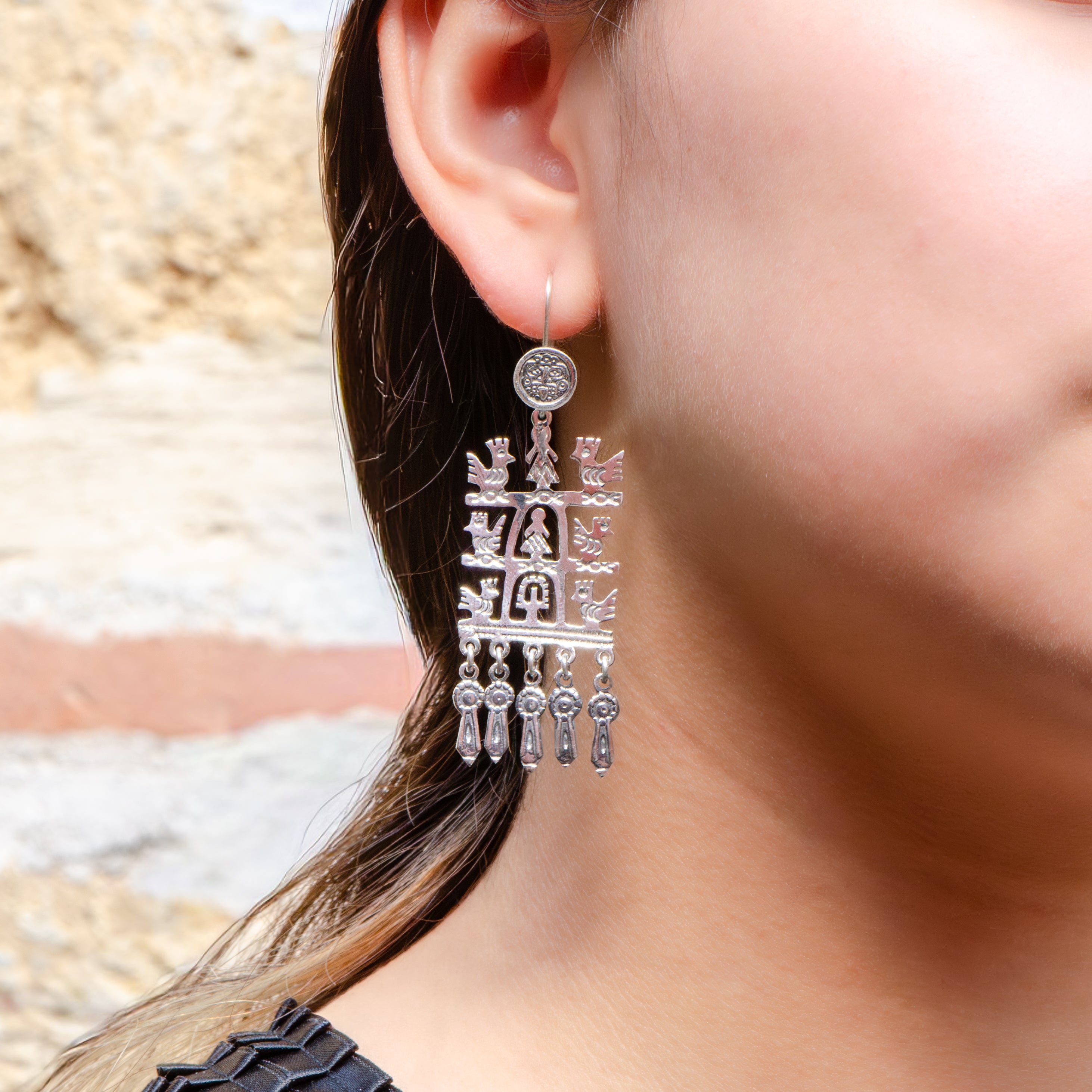 Sterling Silver Roots and Wings Dangle Drop Earrings