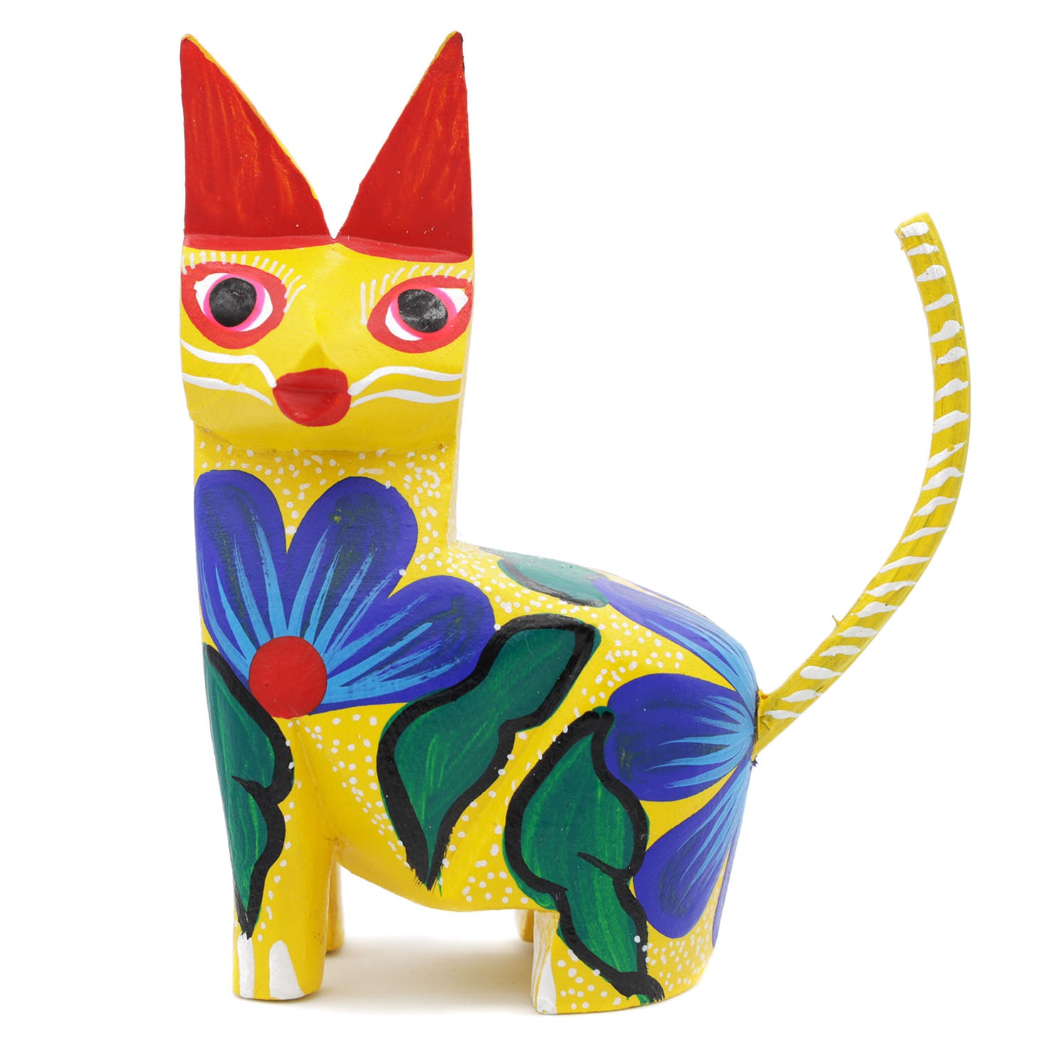 Hand Painted Sitting Cat Wooden Figurine | Lolo Mexican Mercadito