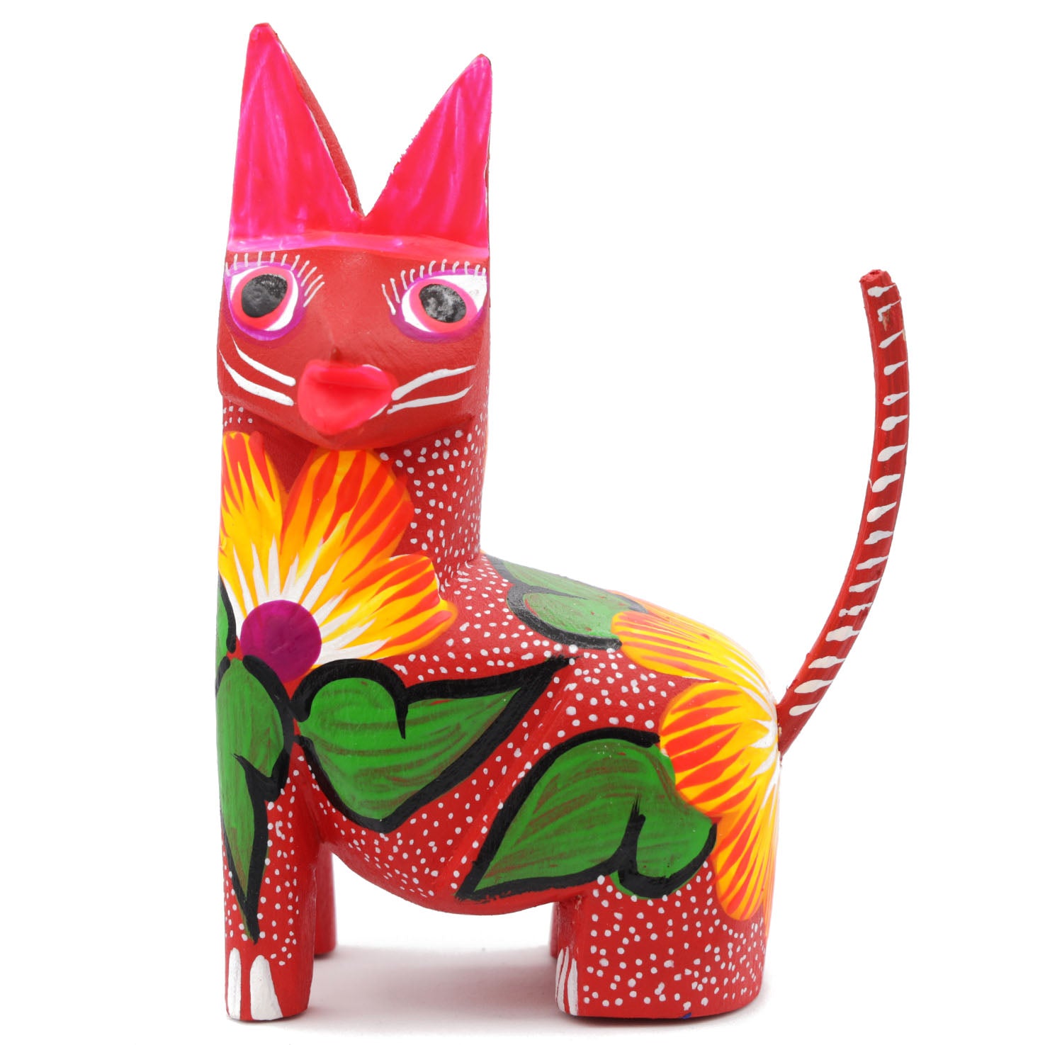 Large Hand Painted Sitting Cat Wooden Figurine