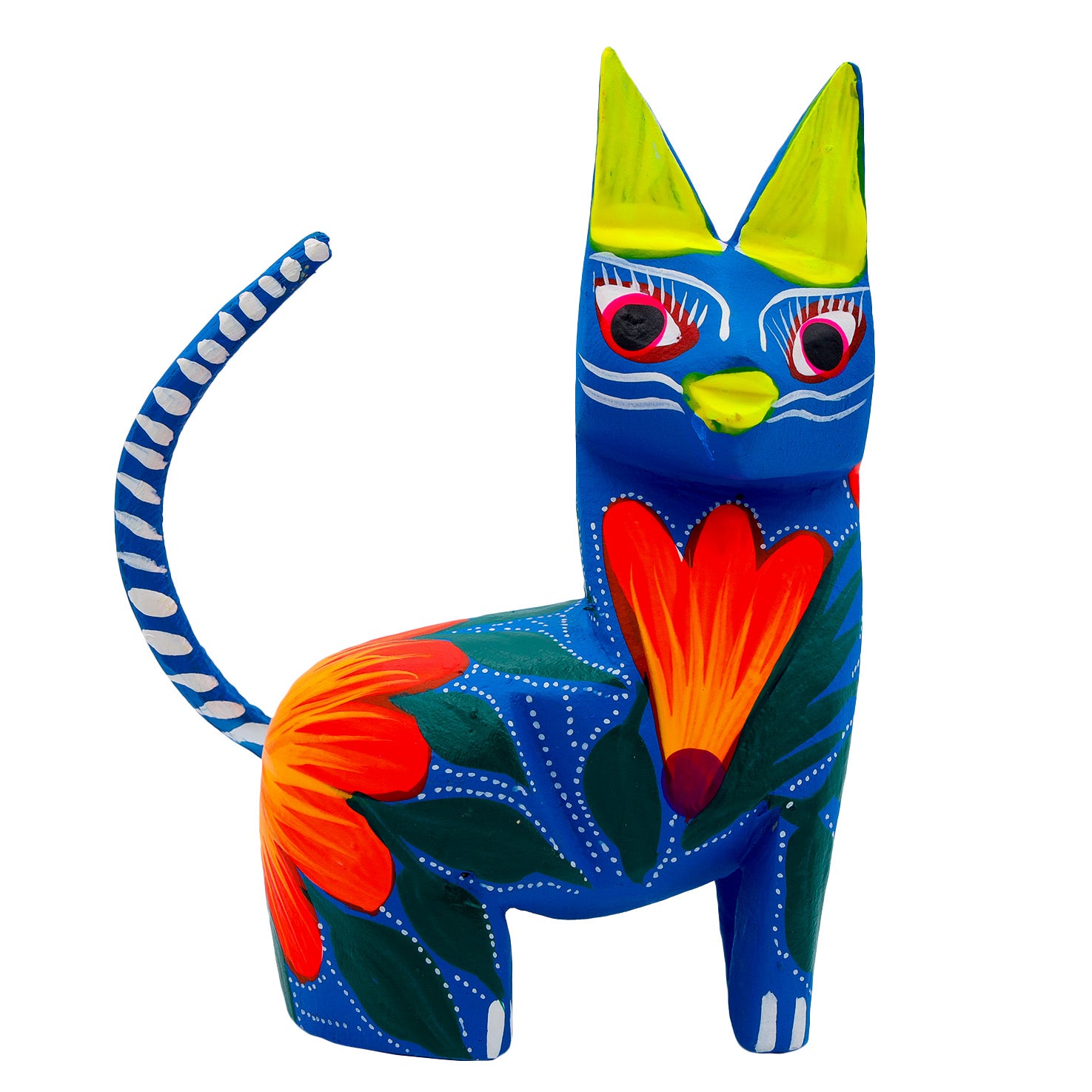 Hand Painted Sitting Cat Wooden Figurine | Lolo Mexican Mercadito