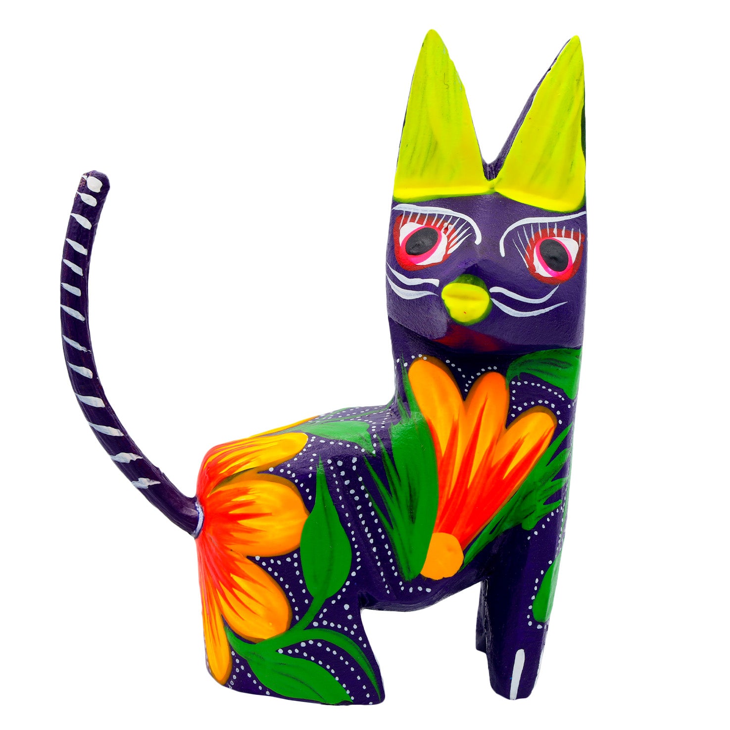 Large Hand Painted Sitting Cat Wooden Figurine