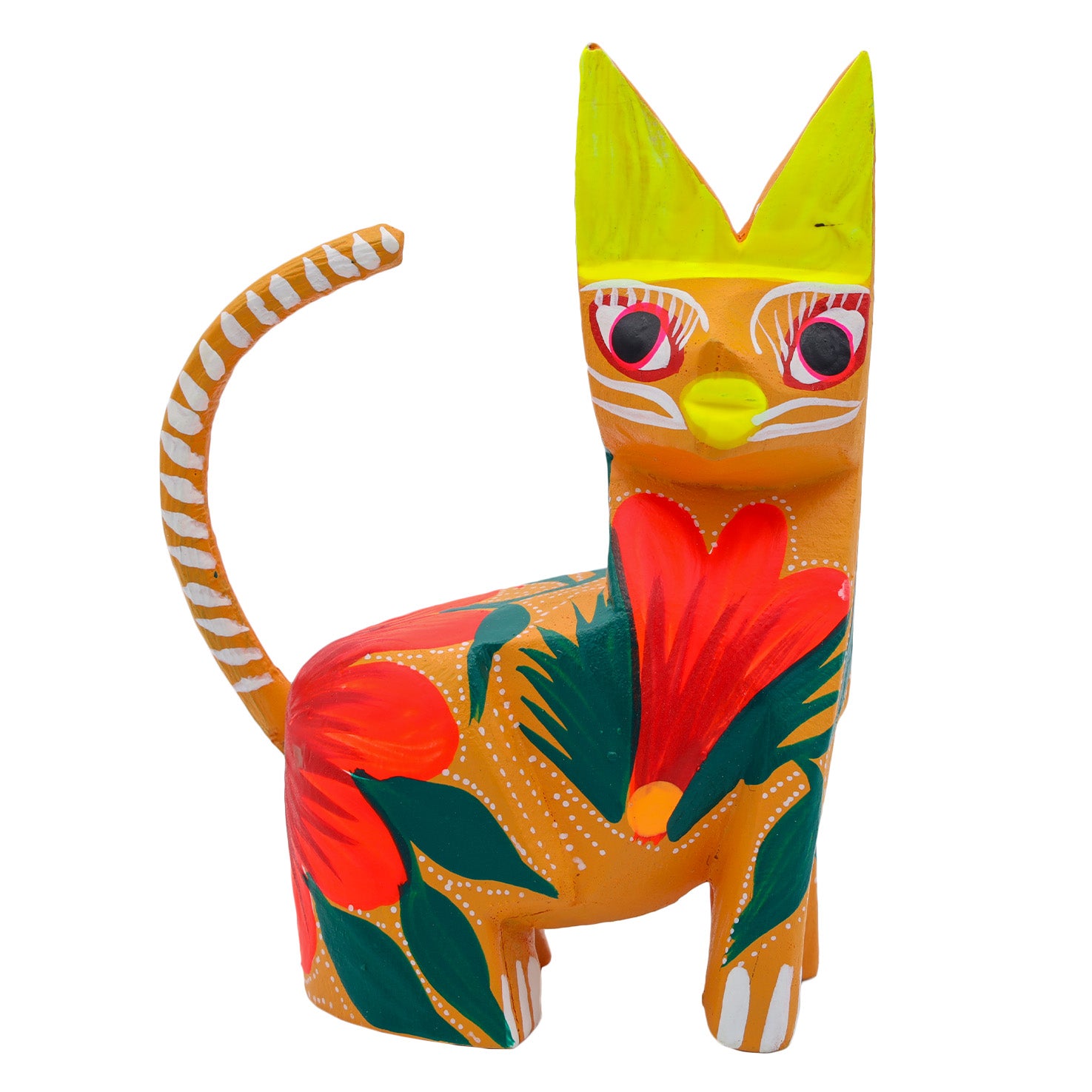 Large Hand Painted Sitting Cat Wooden Figurine