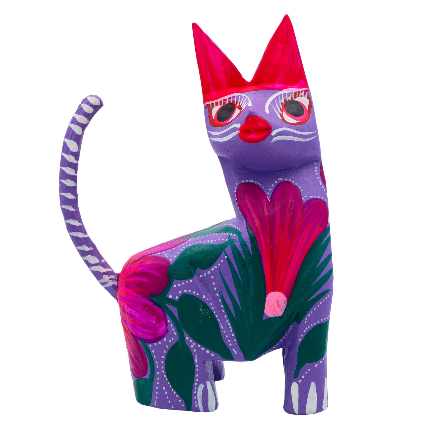 Large Hand Painted Sitting Cat Wooden Figurine