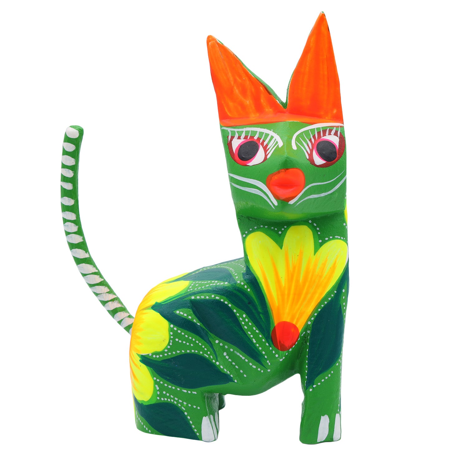 Large Hand Painted Sitting Cat Wooden Figurine