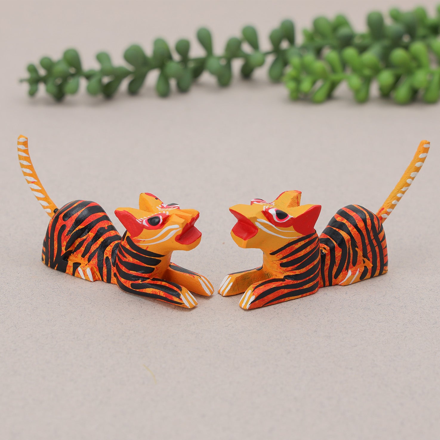 Hand Painted Tiger Wooden Figurine