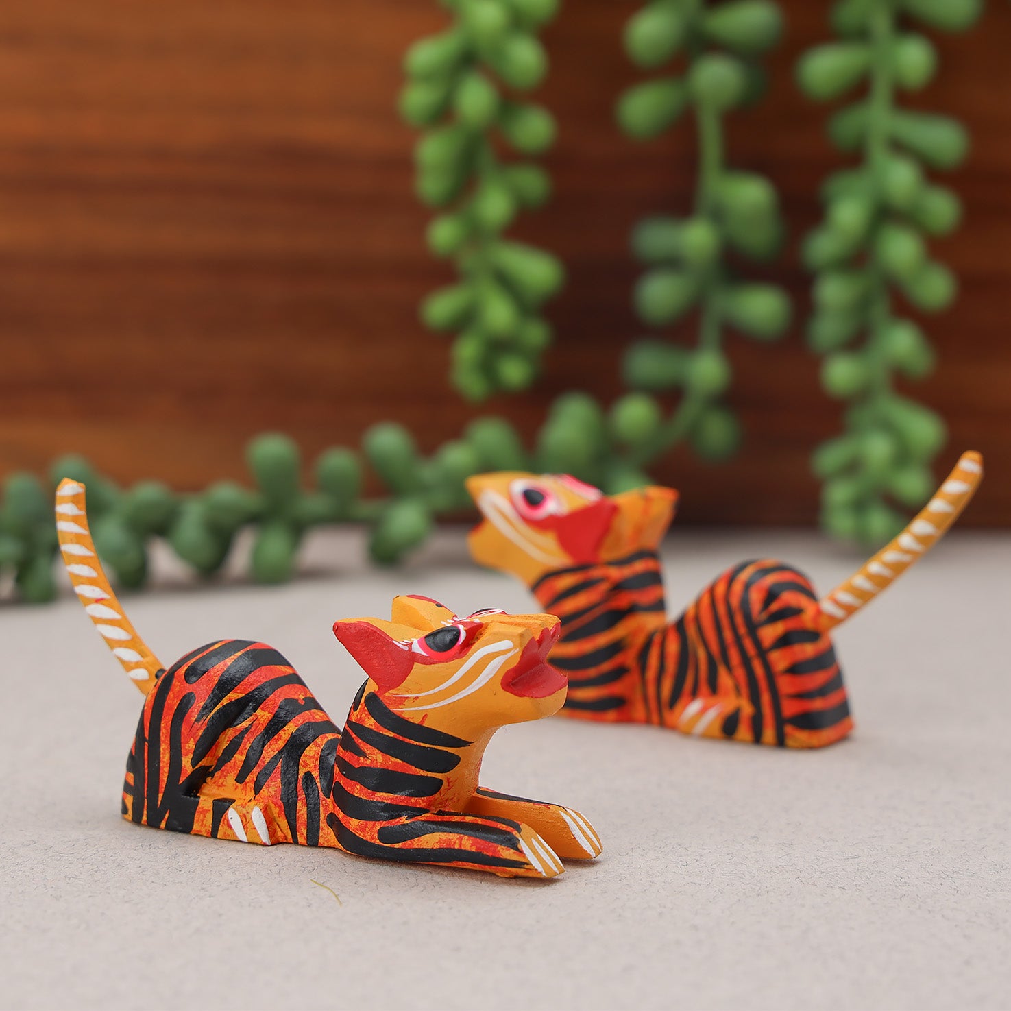 Hand Painted Tiger Wooden Figurine