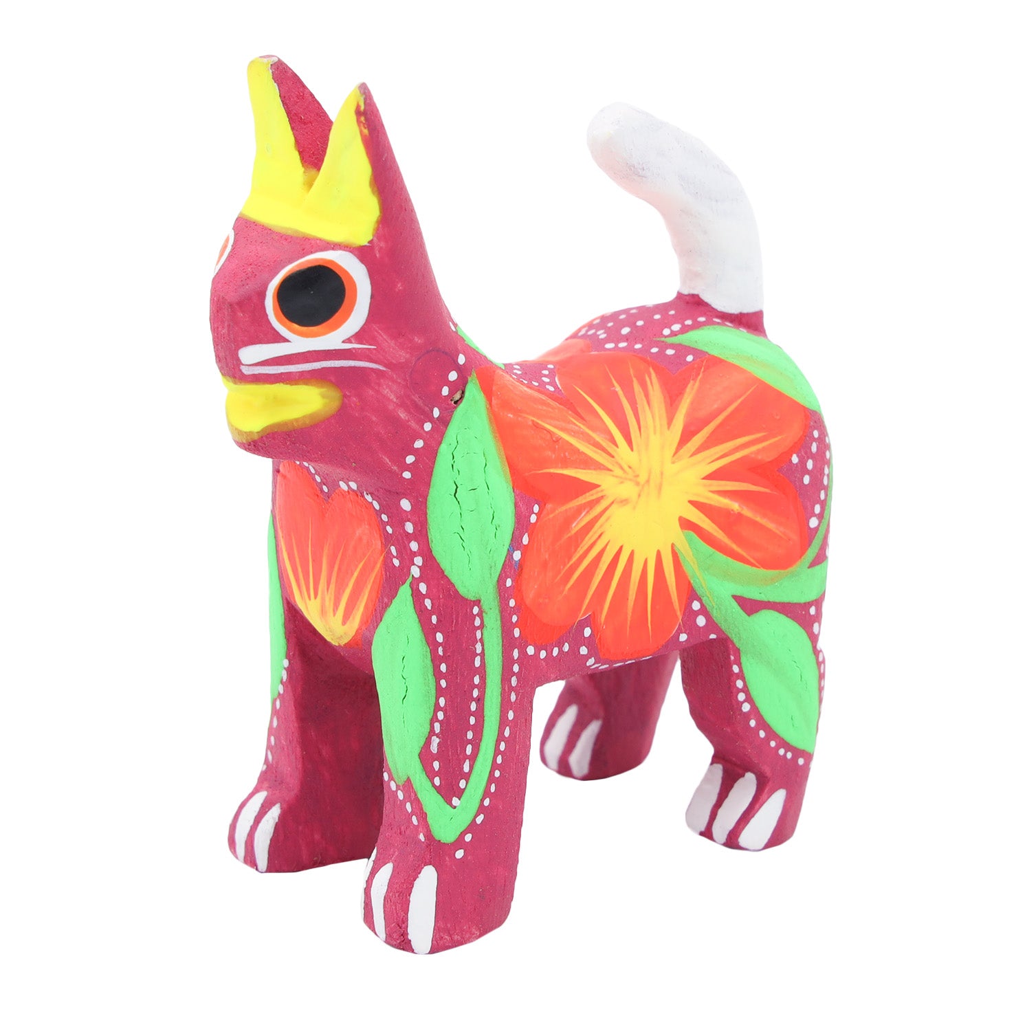 Hand Painted Standing Cat Wooden Figurine | Lolo Mexican Mercadito