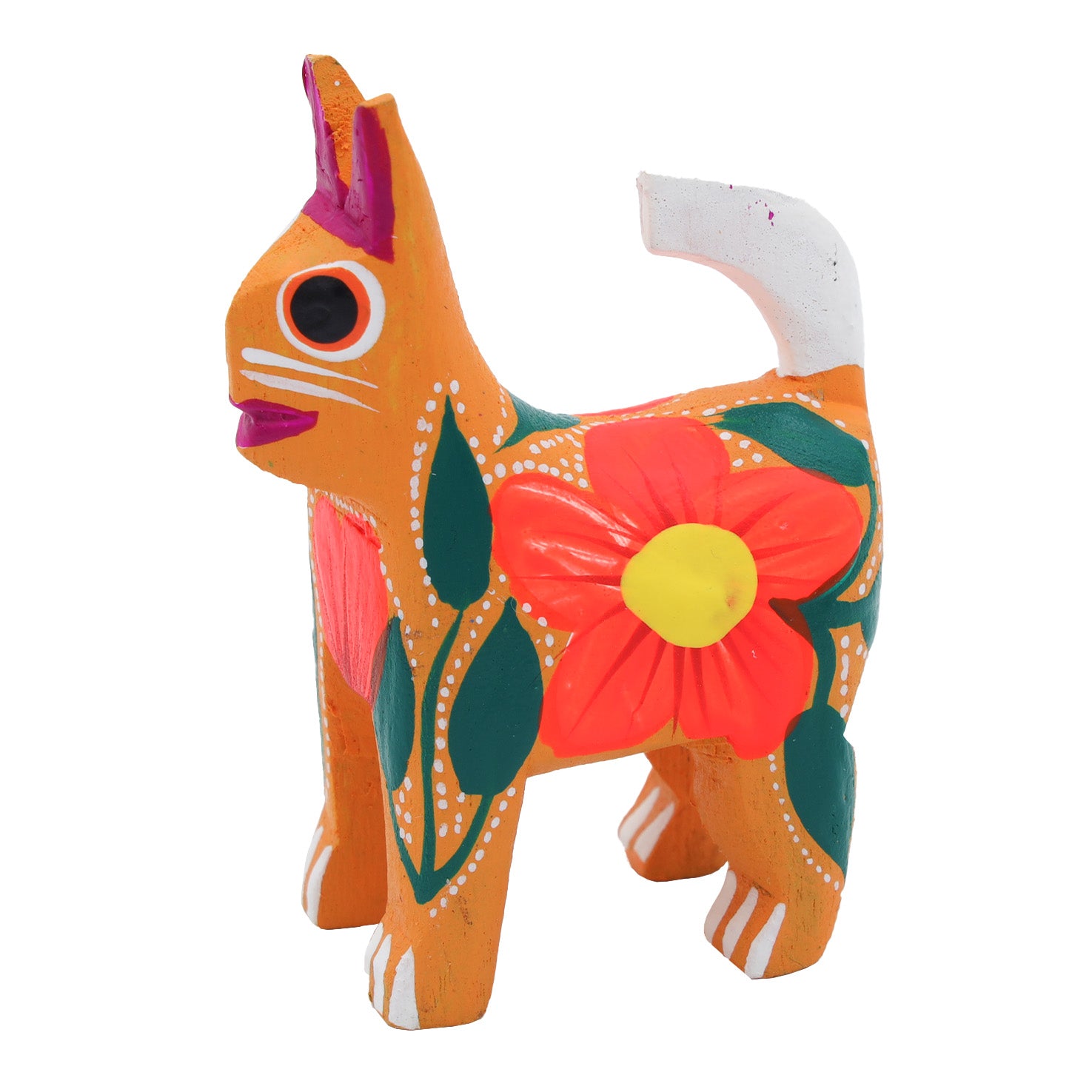 Hand Painted Standing Cat Wooden Figurine | Lolo Mexican Mercadito