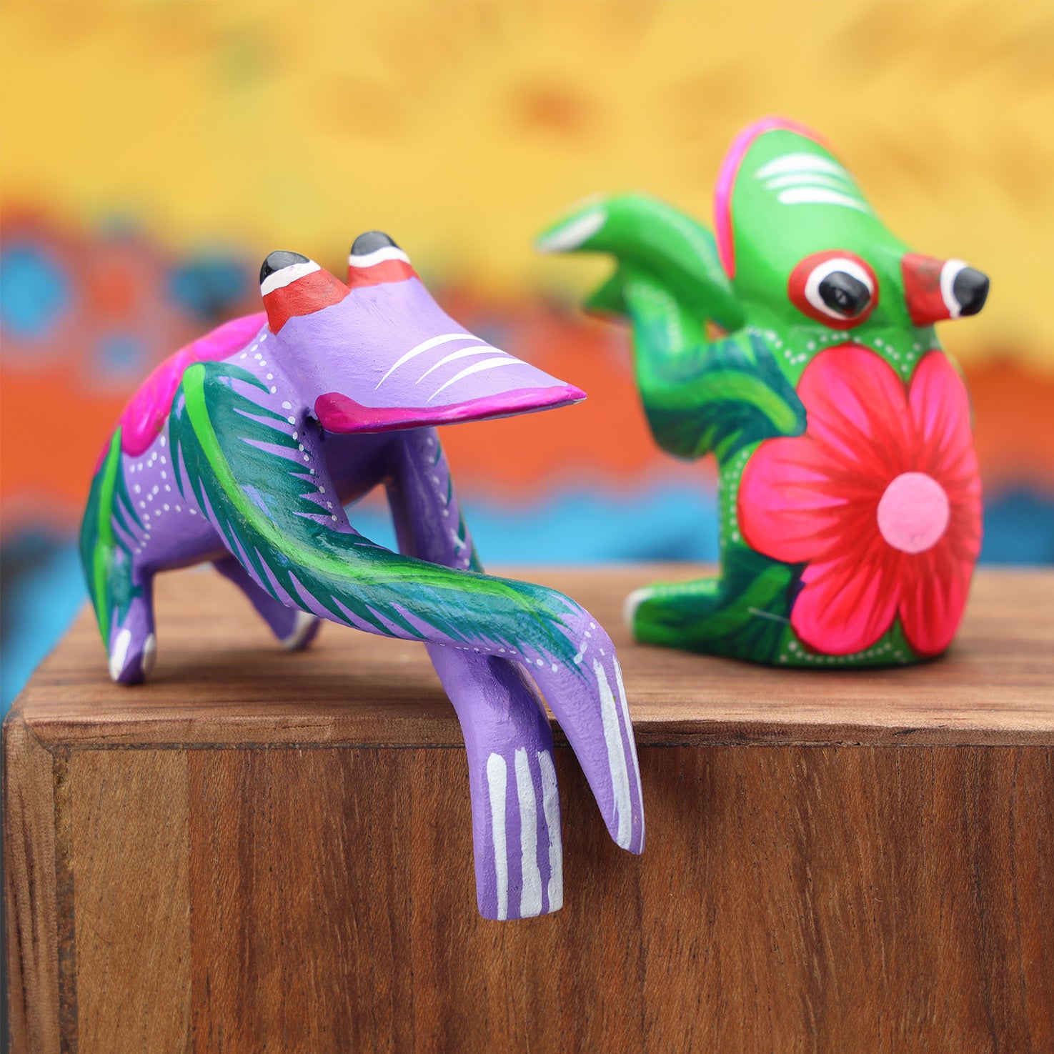 Hand Painted Frog Wooden Figurine Alebrije