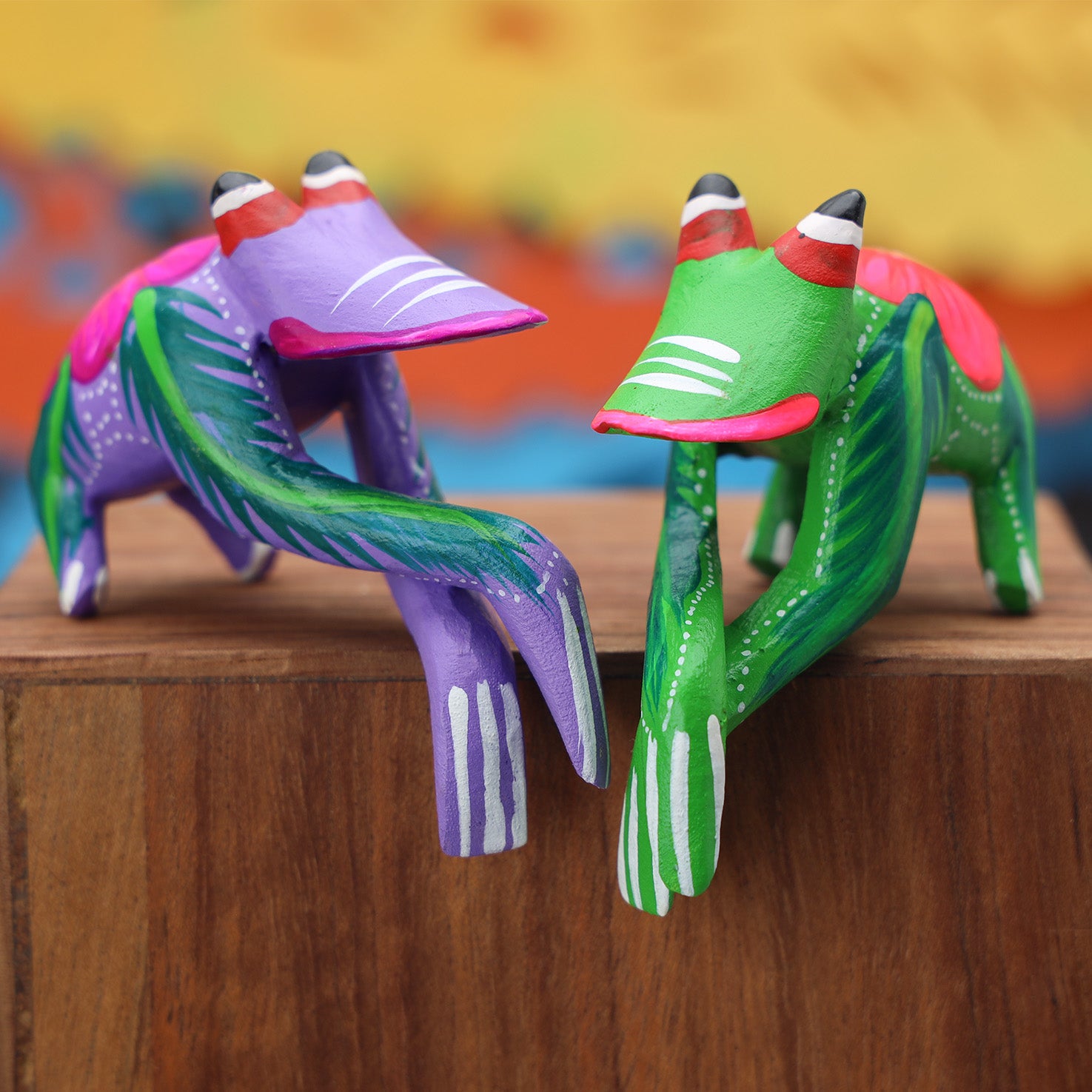 Hand Painted Frog Wooden Figurine Alebrije