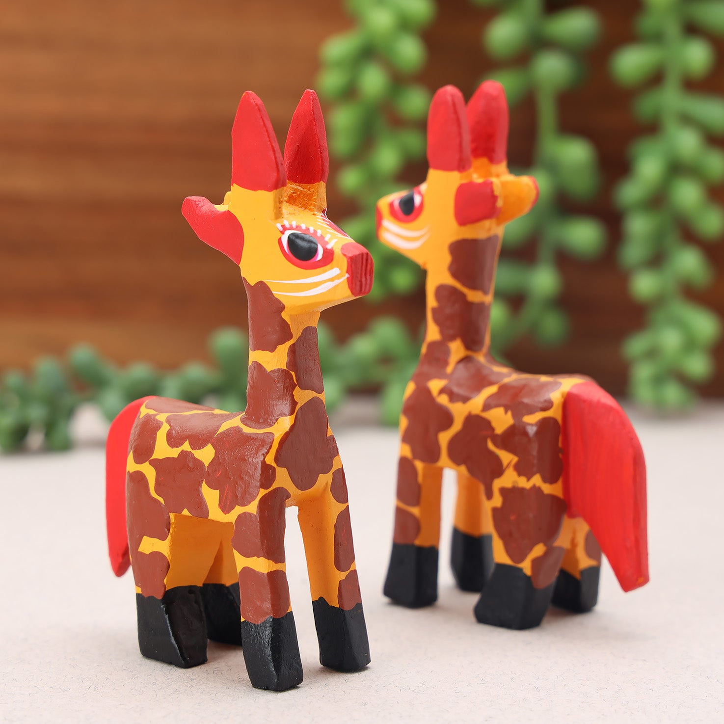 Hand Painted Giraffe Wooden Figurine