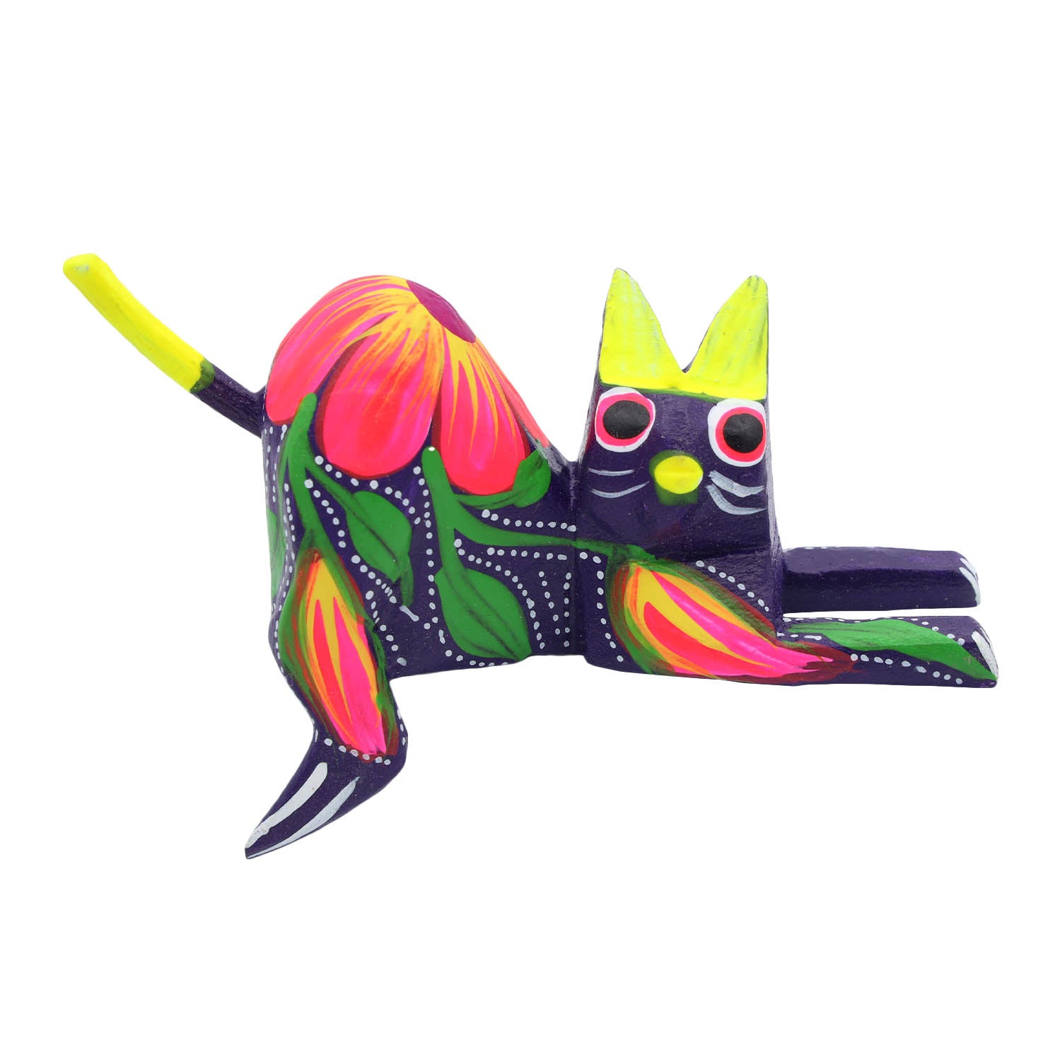 Hand Painted and Carved Hanging Cat Wooden Figurine Alebrije