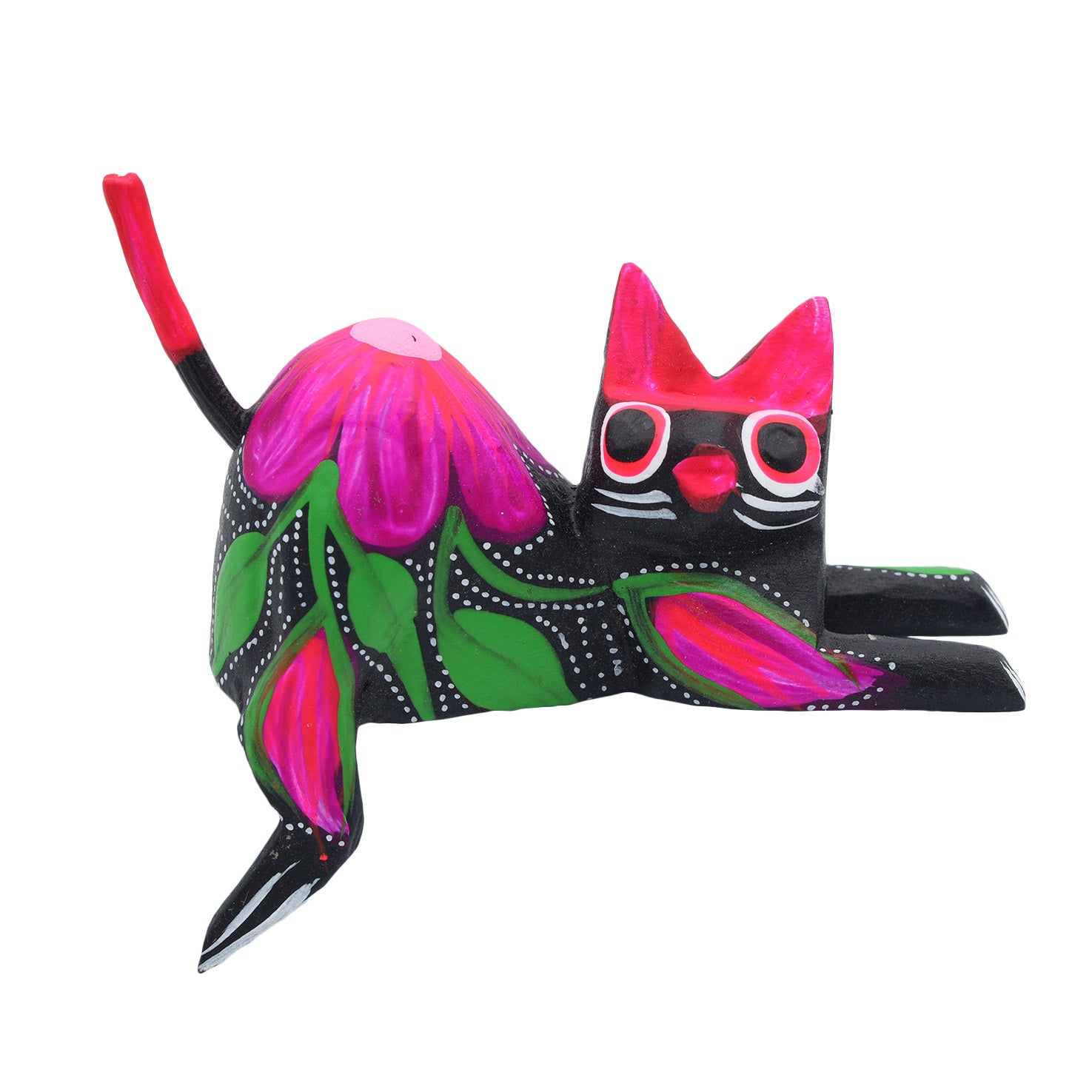 Hand Painted and Carved Hanging Cat Wooden Figurine Alebrije