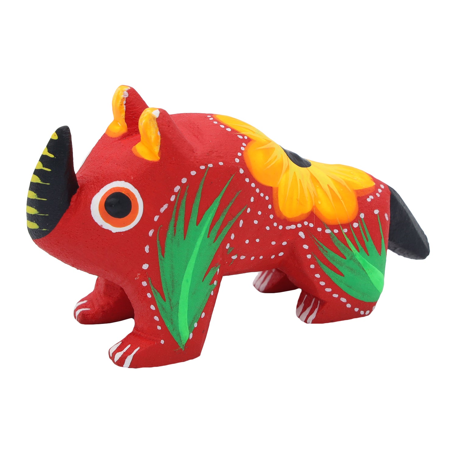 Hand Painted Rhino Wooden Figurine