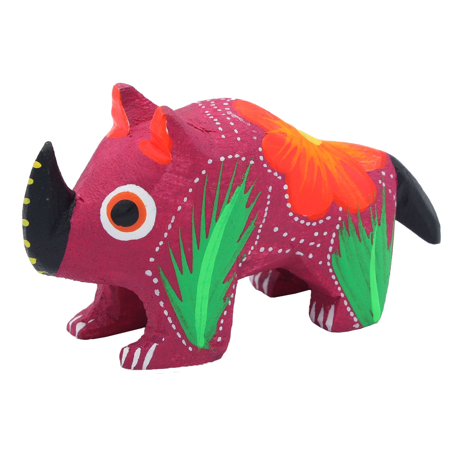 Hand Painted Rhino Wooden Figurine