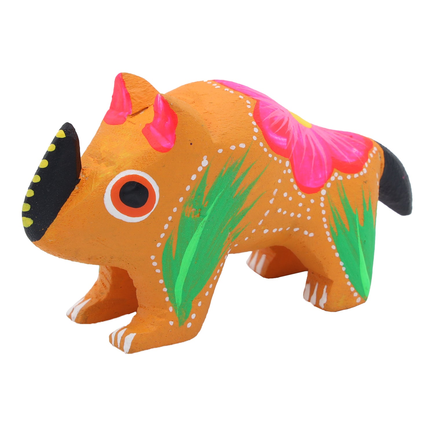 Hand Painted Rhino Wooden Figurine