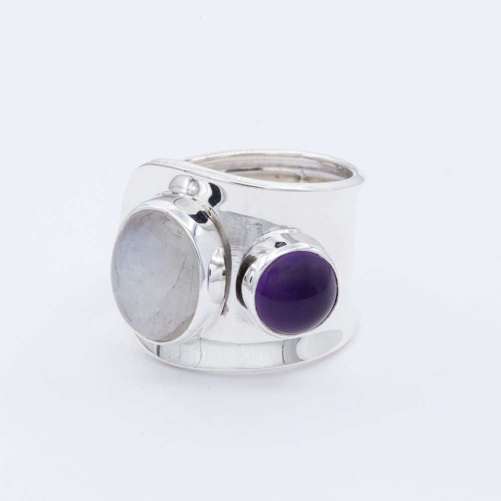 Sterling Silver Two Gemstones Ring