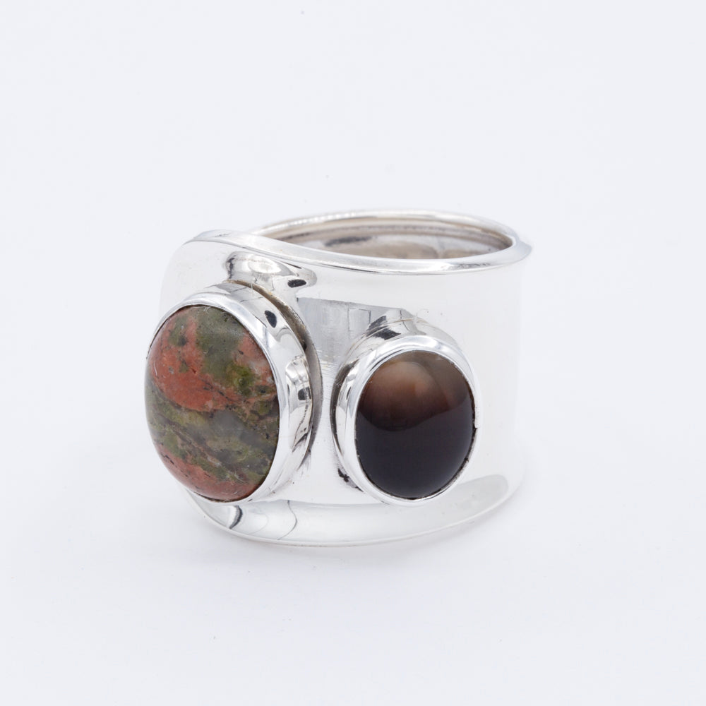 Sterling Silver Two Gemstones Ring