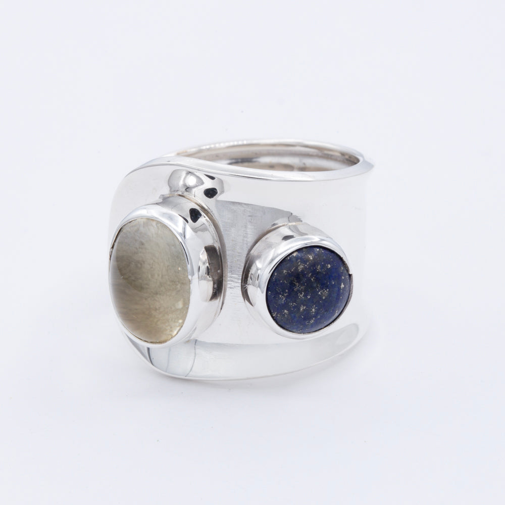 Sterling Silver Two Gemstones Ring
