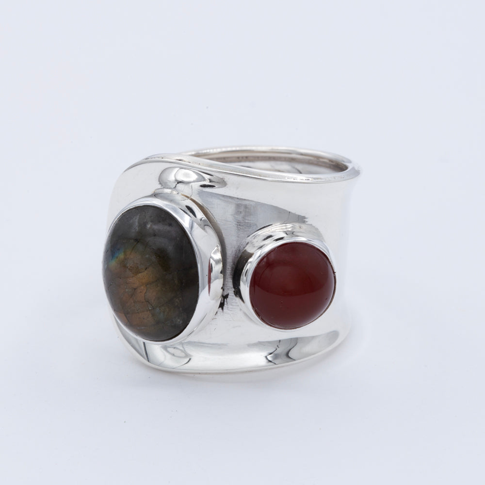 Sterling Silver Two Gemstones Ring