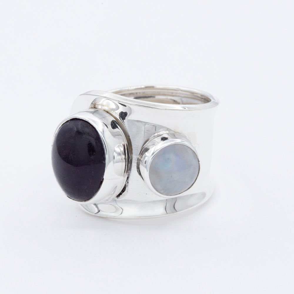 Sterling Silver Two Gemstones Ring
