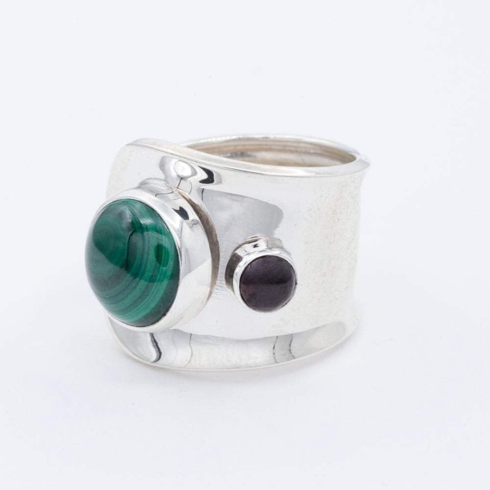 Sterling Silver Two Gemstones Ring