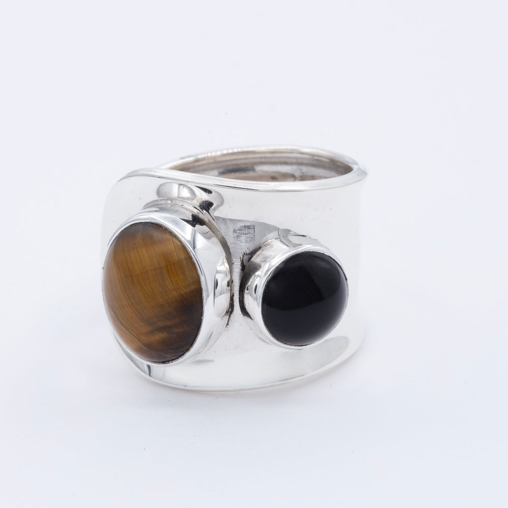 Sterling Silver Two Gemstones Ring