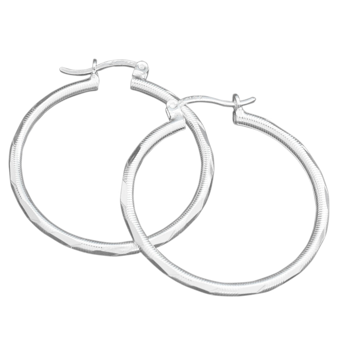 Sterling Silver Medium 1.3" Textured Hoop Earrings