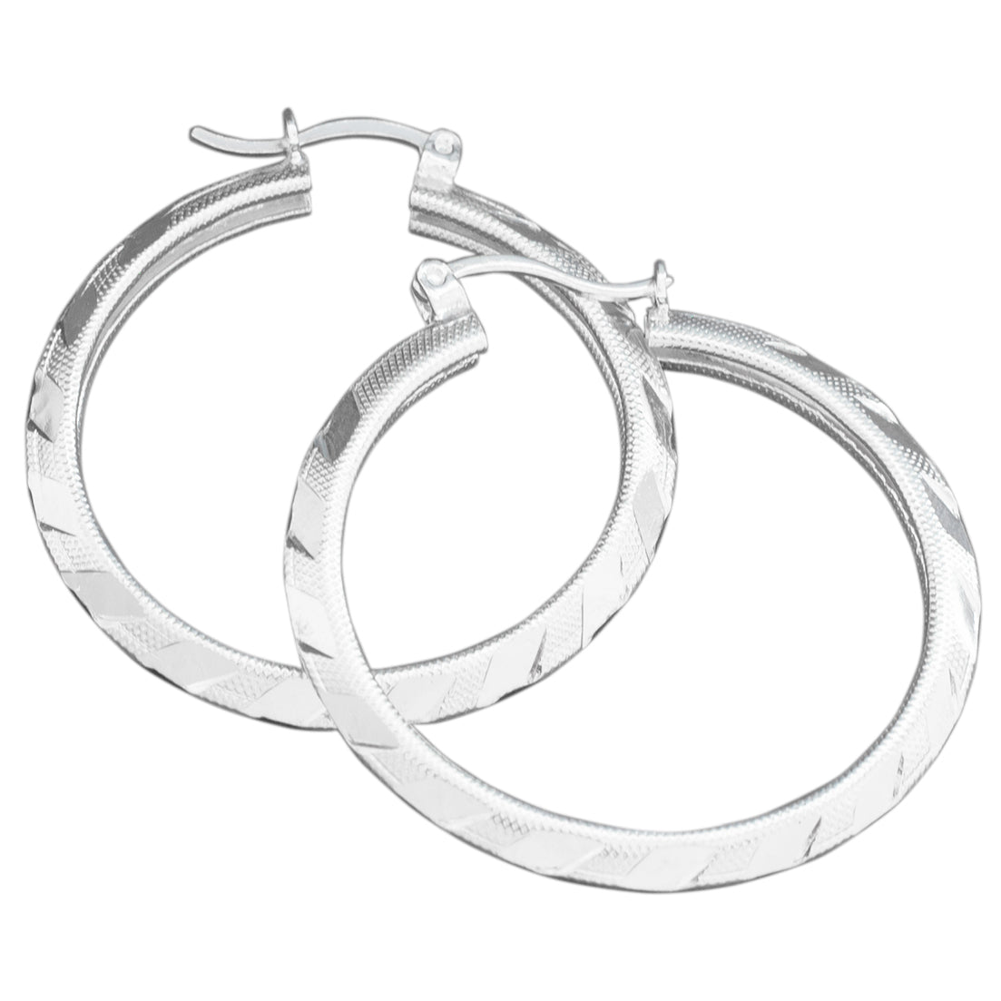 Sterling Silver Medium 1.3" Textured Hoop Earrings