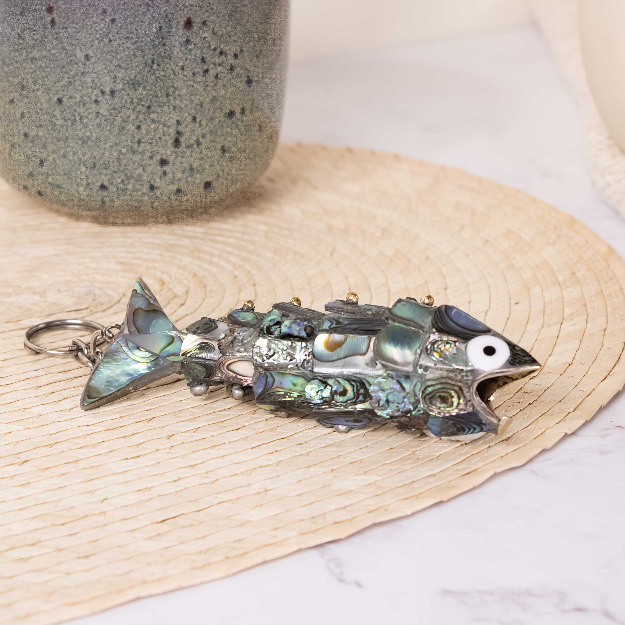 Articulated Abalone Shell Purse Charm Fish Bottle Opener