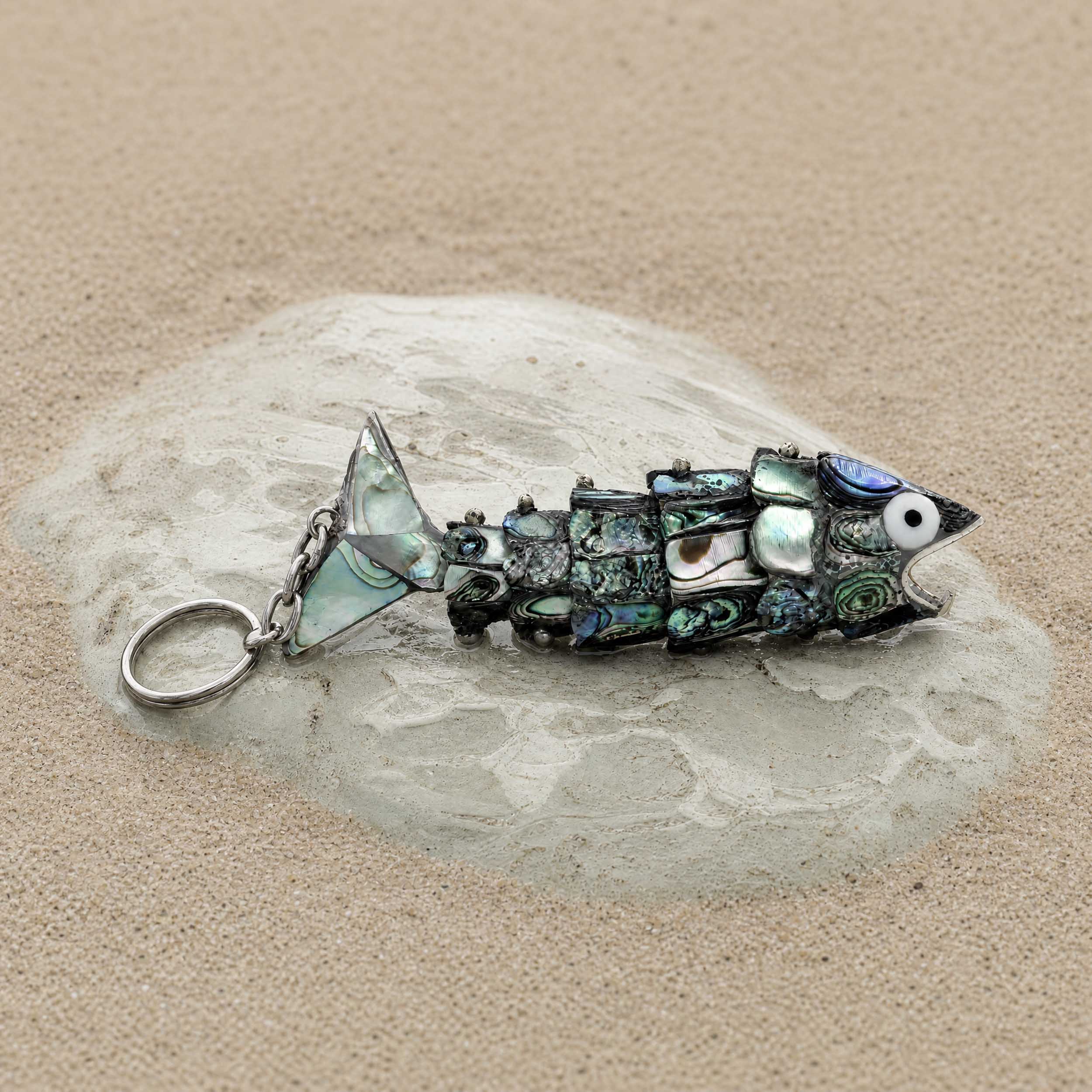 Articulated Abalone Shell Purse Charm Fish Bottle Opener
