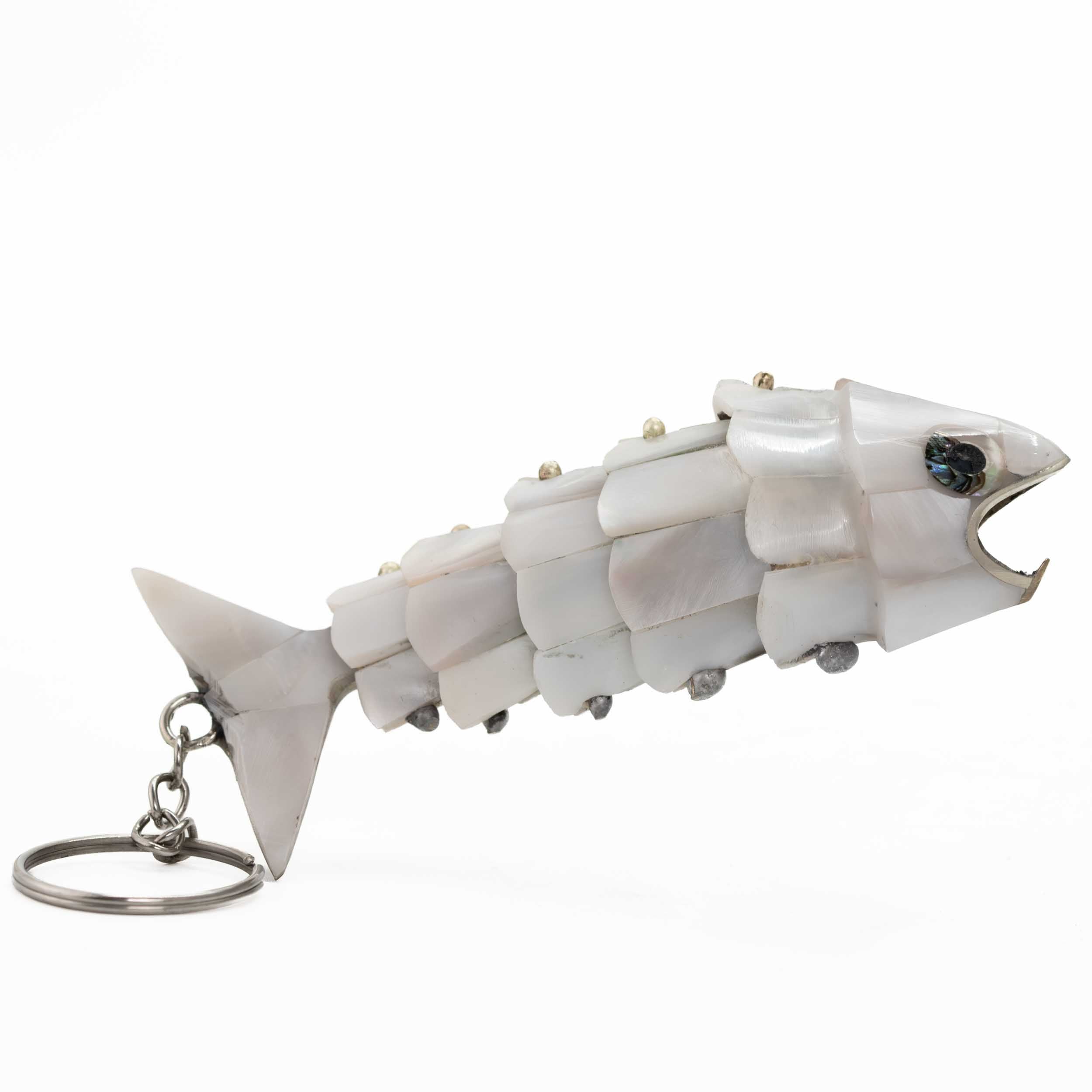 Articulated Abalone White Fish Purse Charms Bottle Opener Keychain
