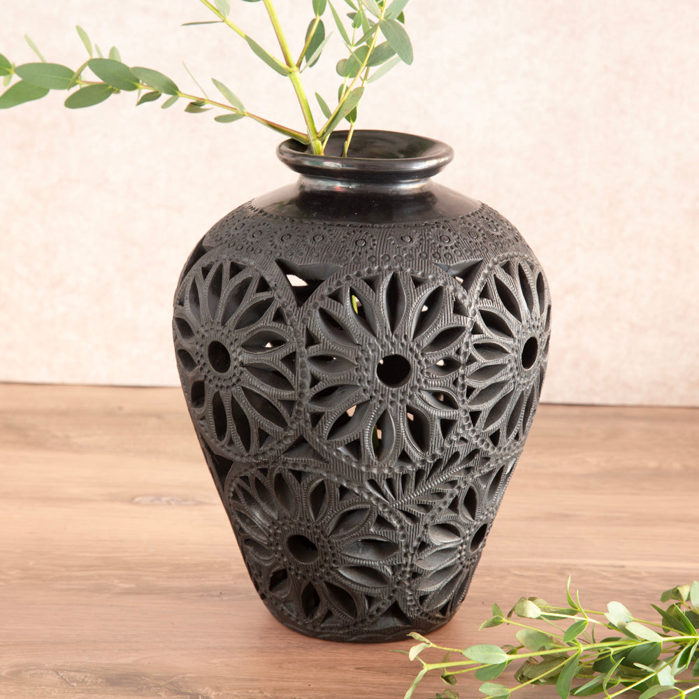 Barro Negro Open Work Solar Vase