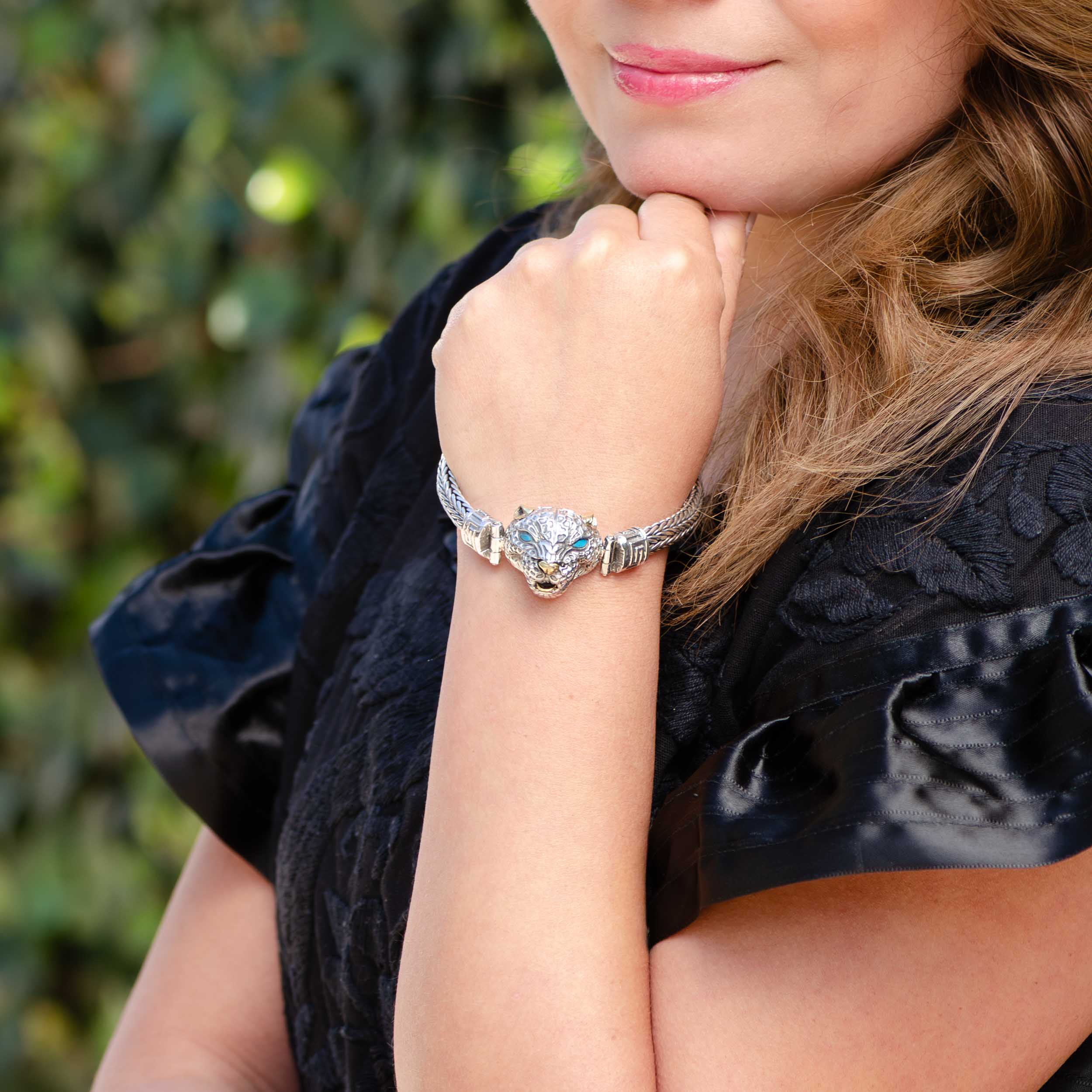 Sterling Silver Jaguar Braided Bracelet