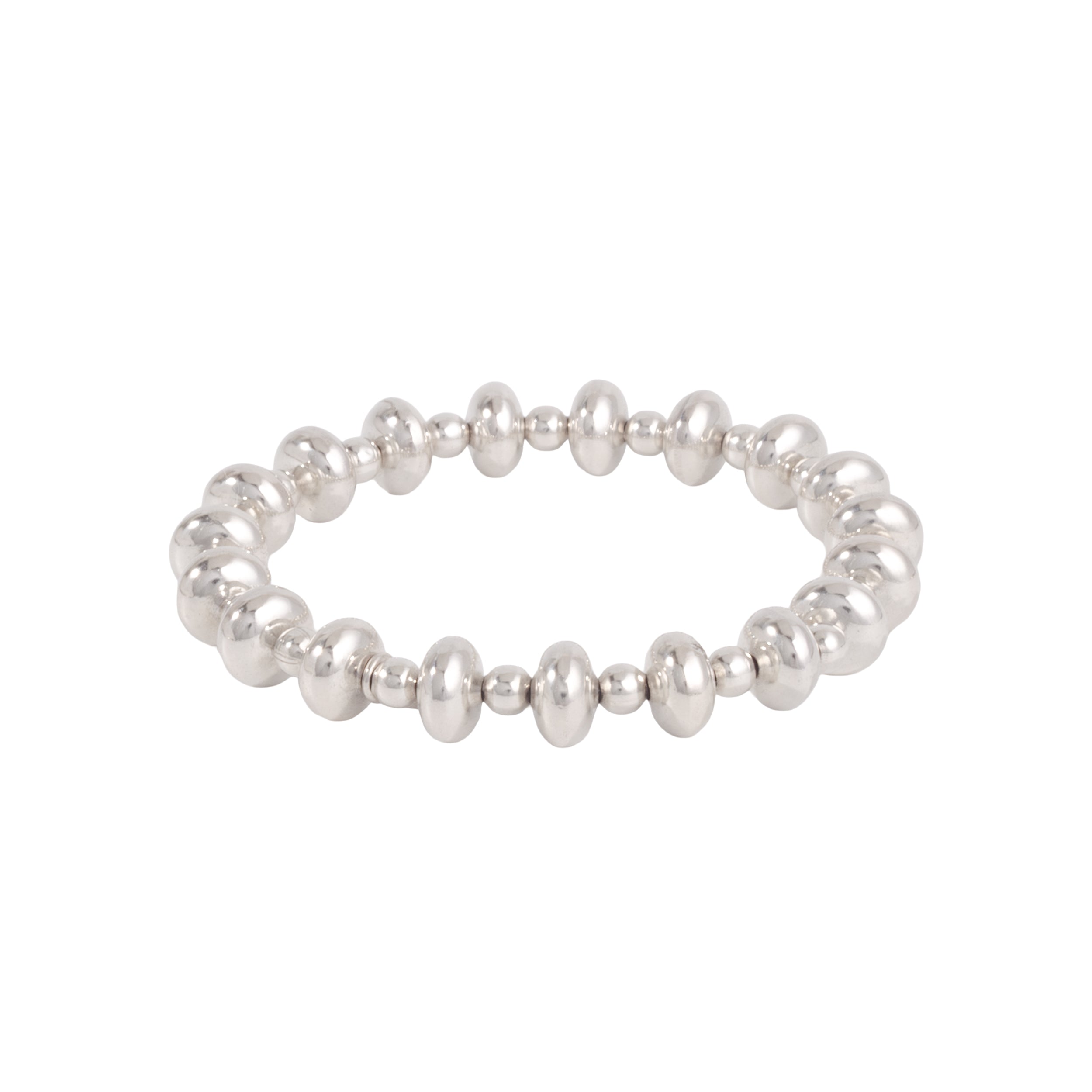 Sterling Silver Polished Disk Beaded Bracelet