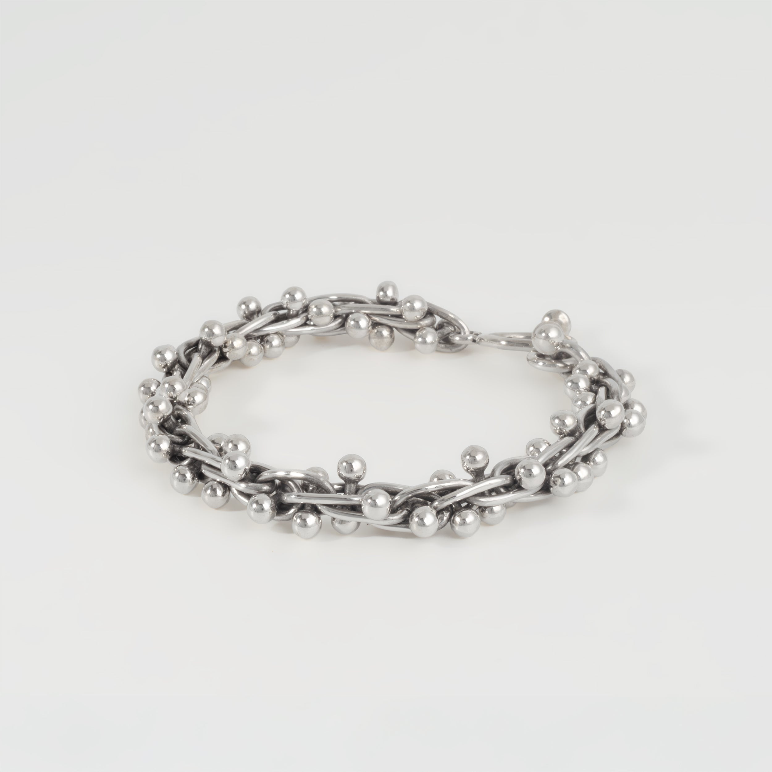 Sterling Silver Braided Peppercorn Link Bracelet