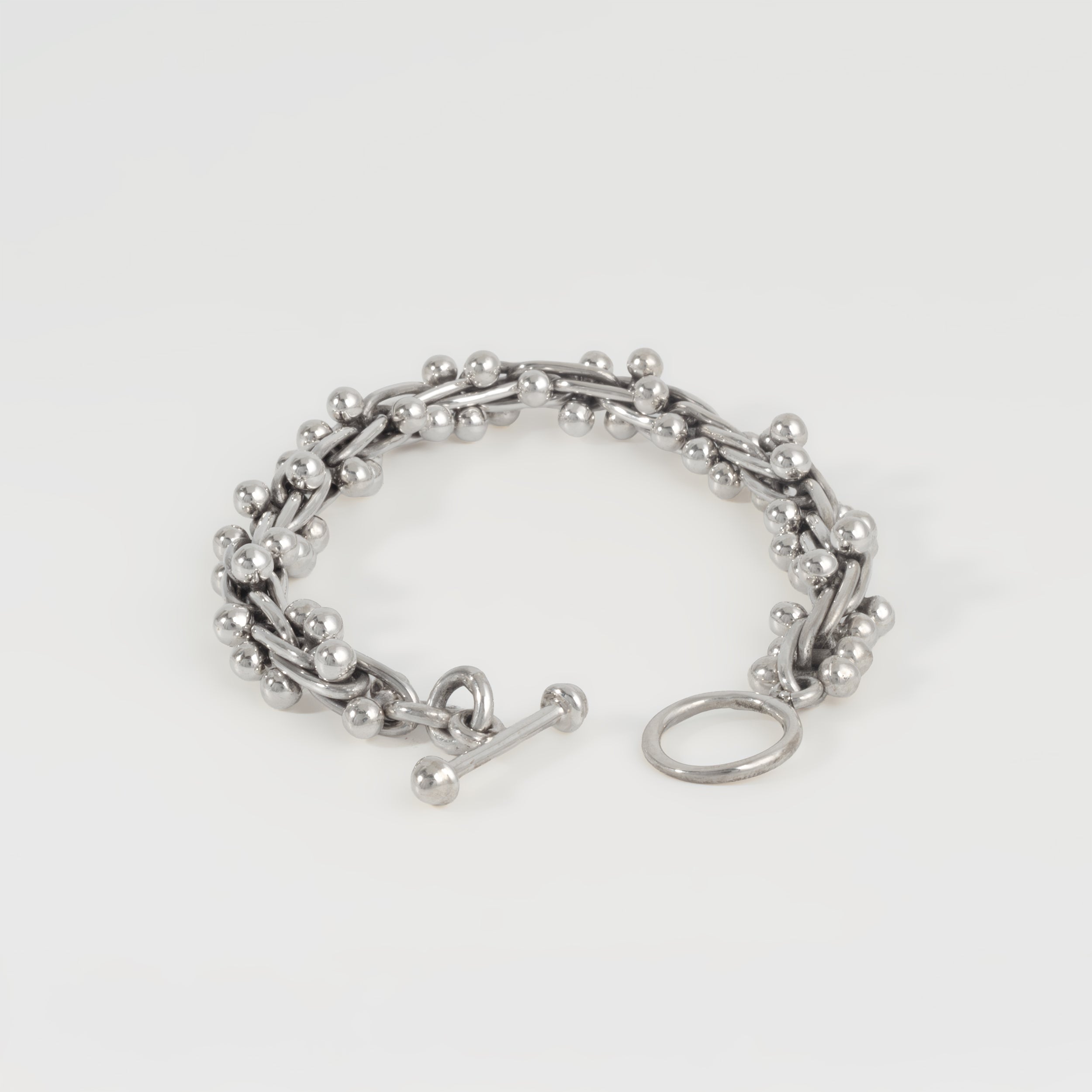 Sterling Silver Braided Peppercorn Link Bracelet
