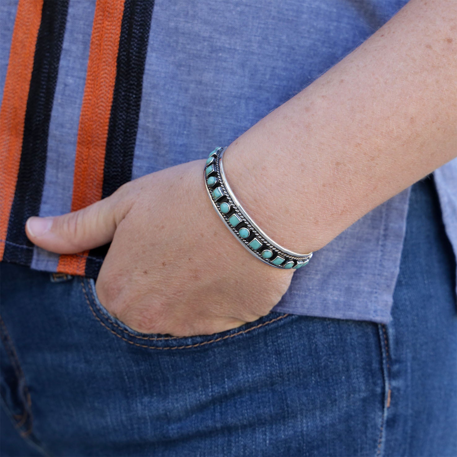 Sterling Silver with Turquoise Accents Cuff Bracelet