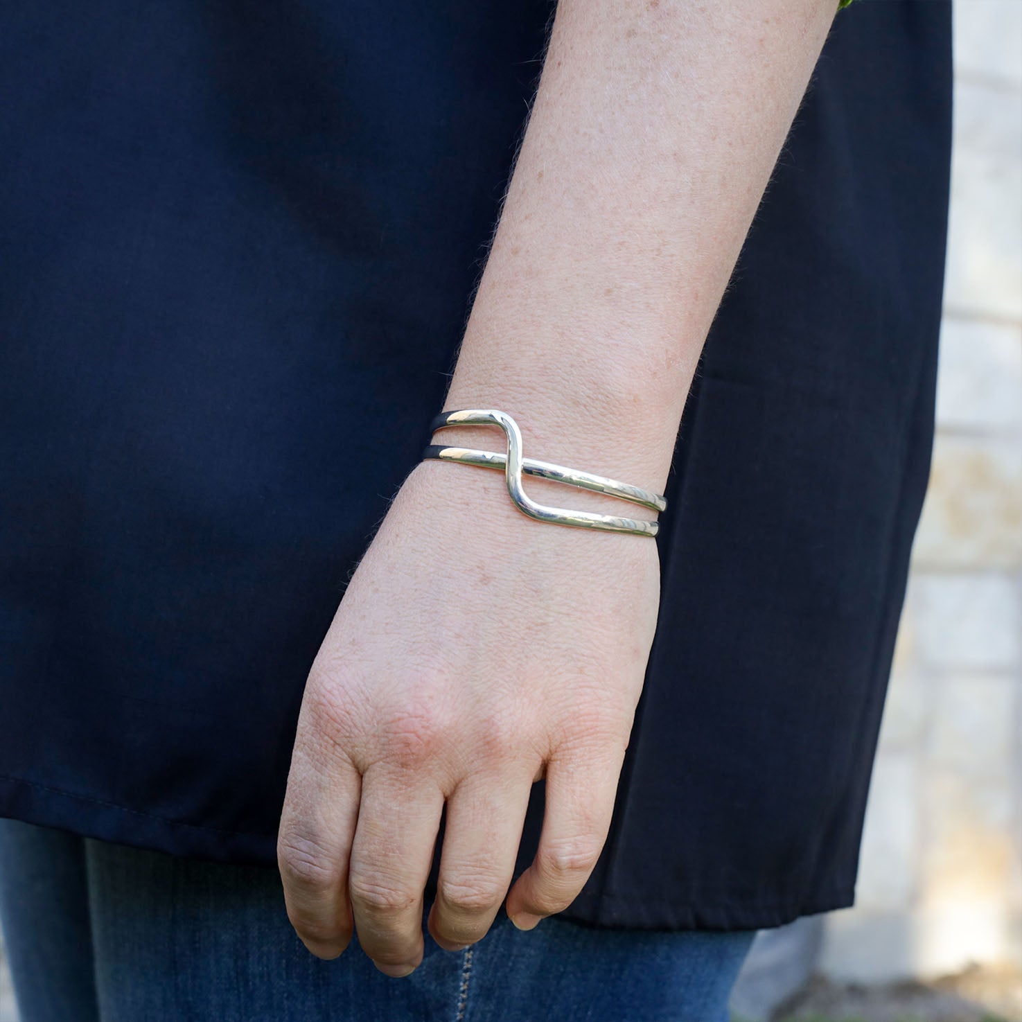 Sterling Silver Crisscross Wave Cuff Bracelet