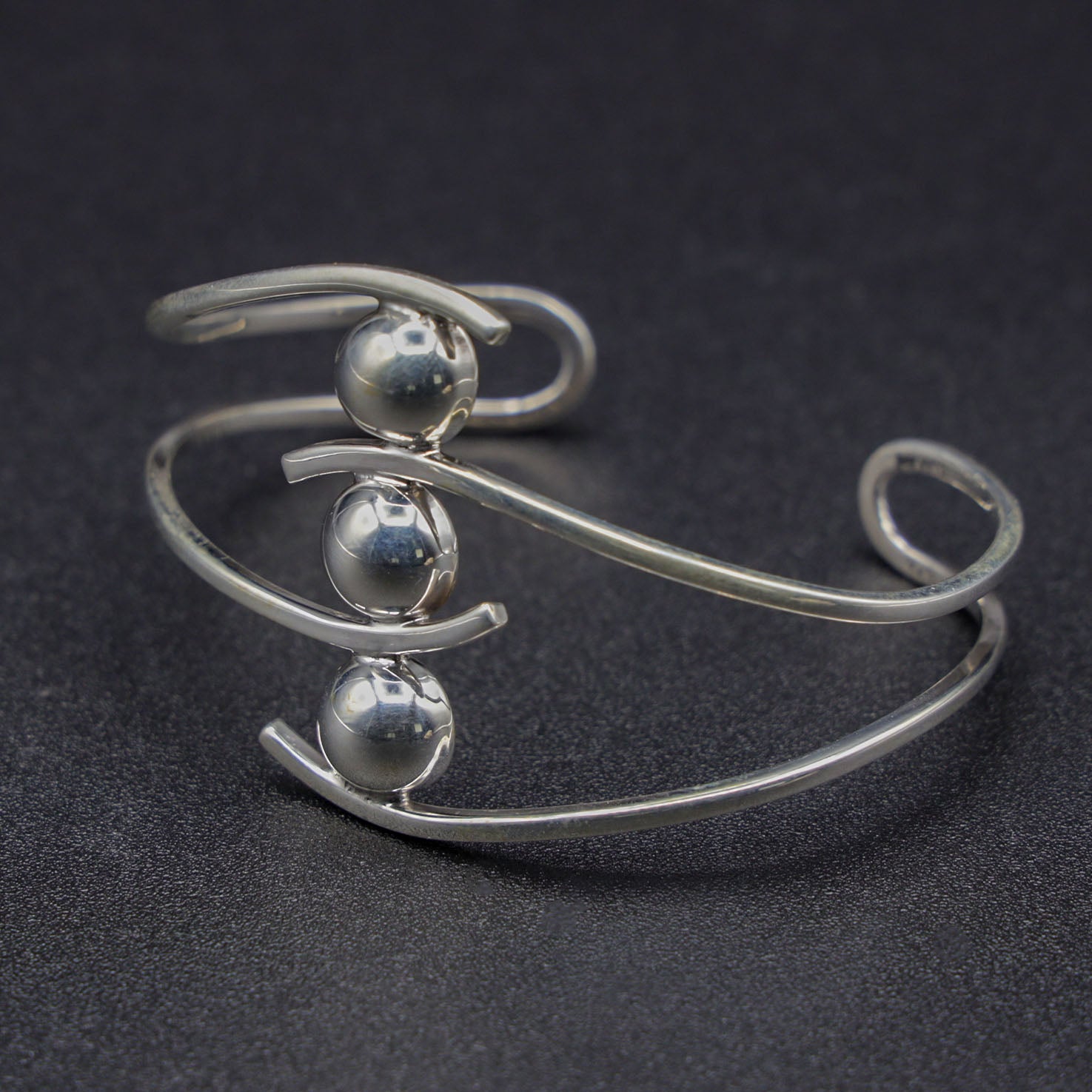 Sterling Silver Half-Sphere Waves Cuff Bracelet