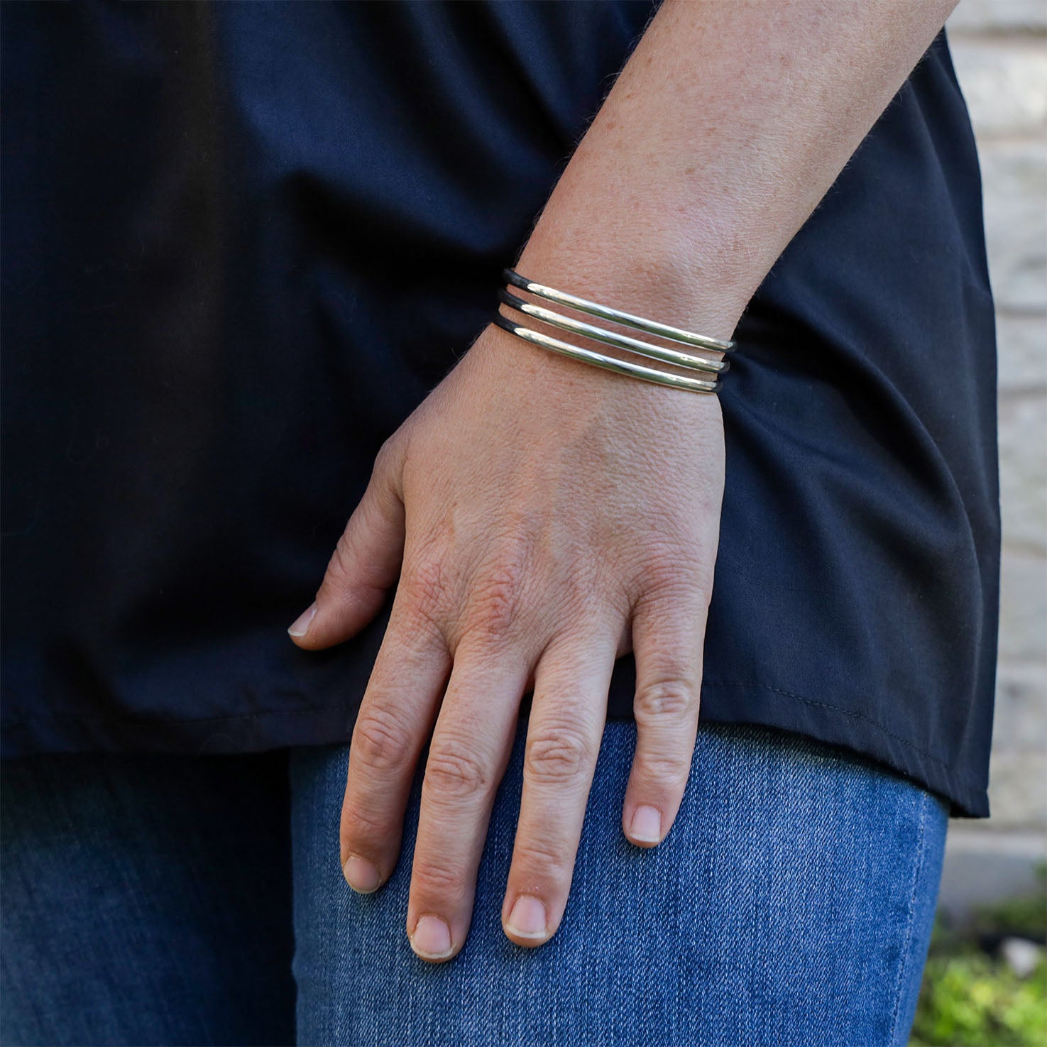 Sterling Silver Three Line Cuff Bracelet