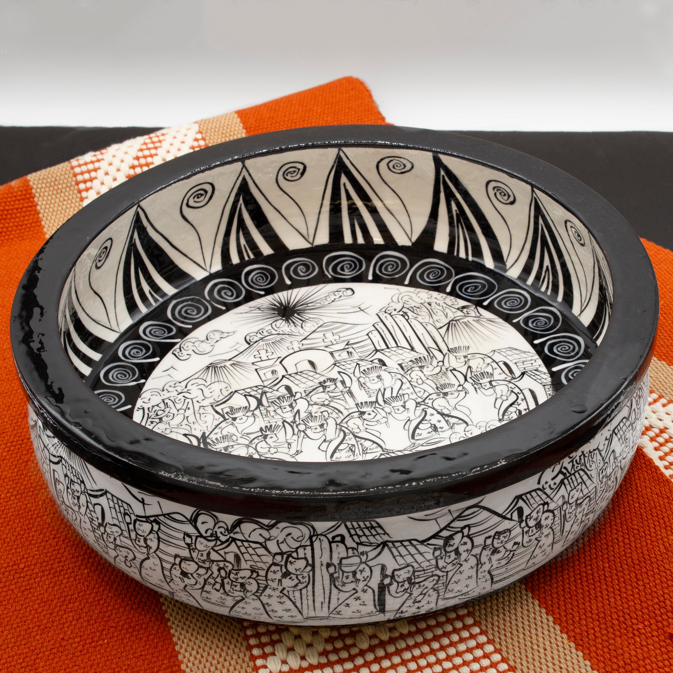 Xalitla Storytelling White & Black Large Bowl