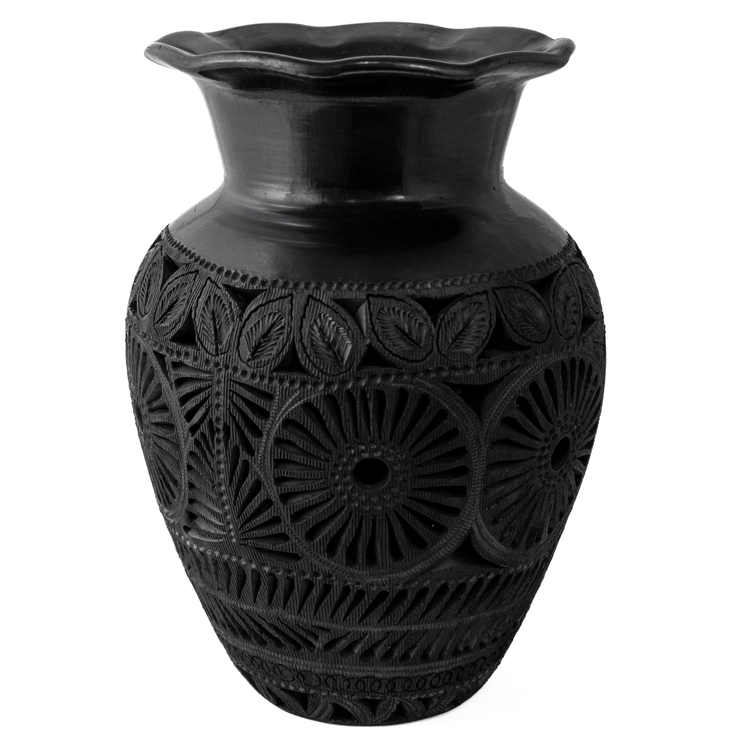 Barro Negro Openwork Vase with Scalloped Rim
