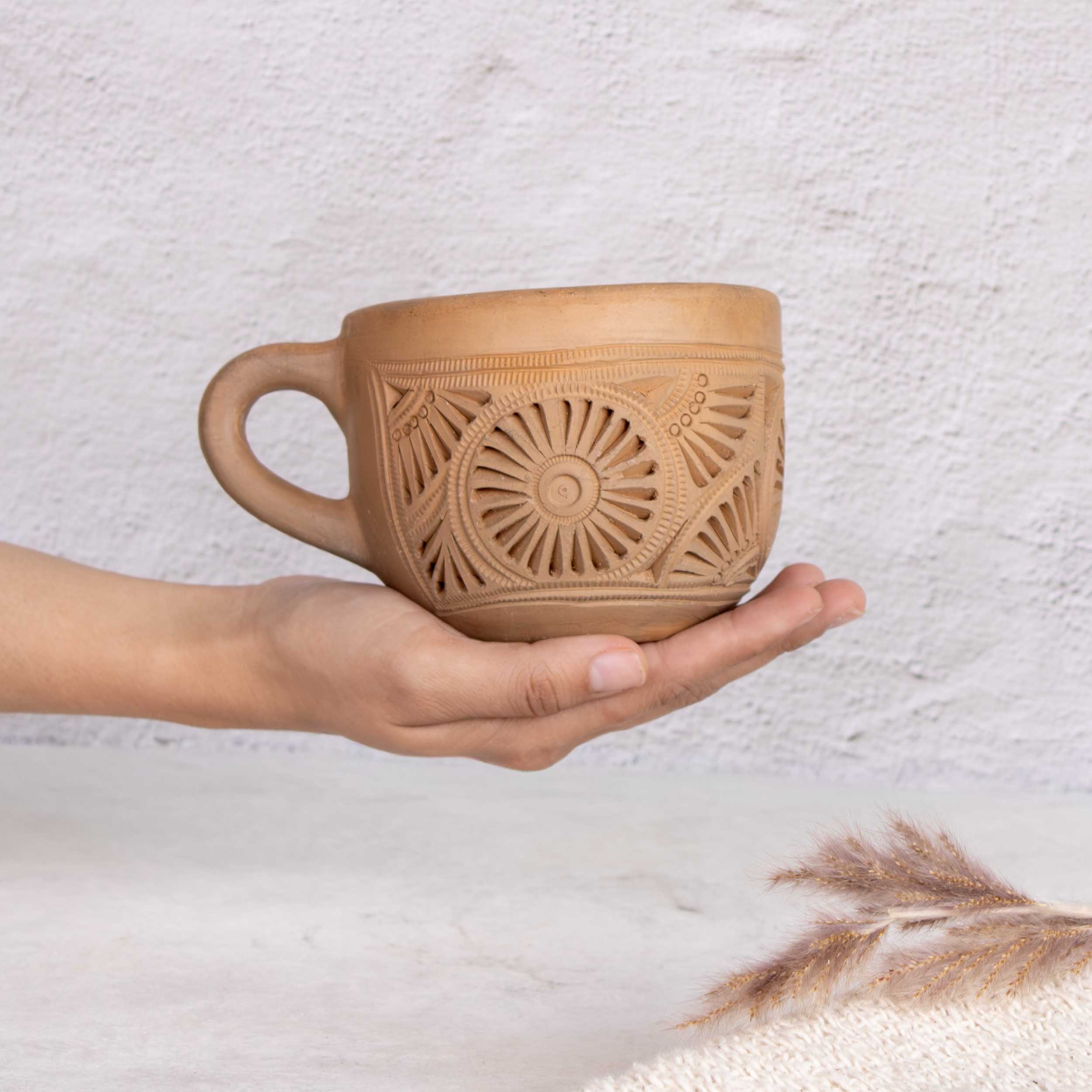 Natural Clay Carved Mug