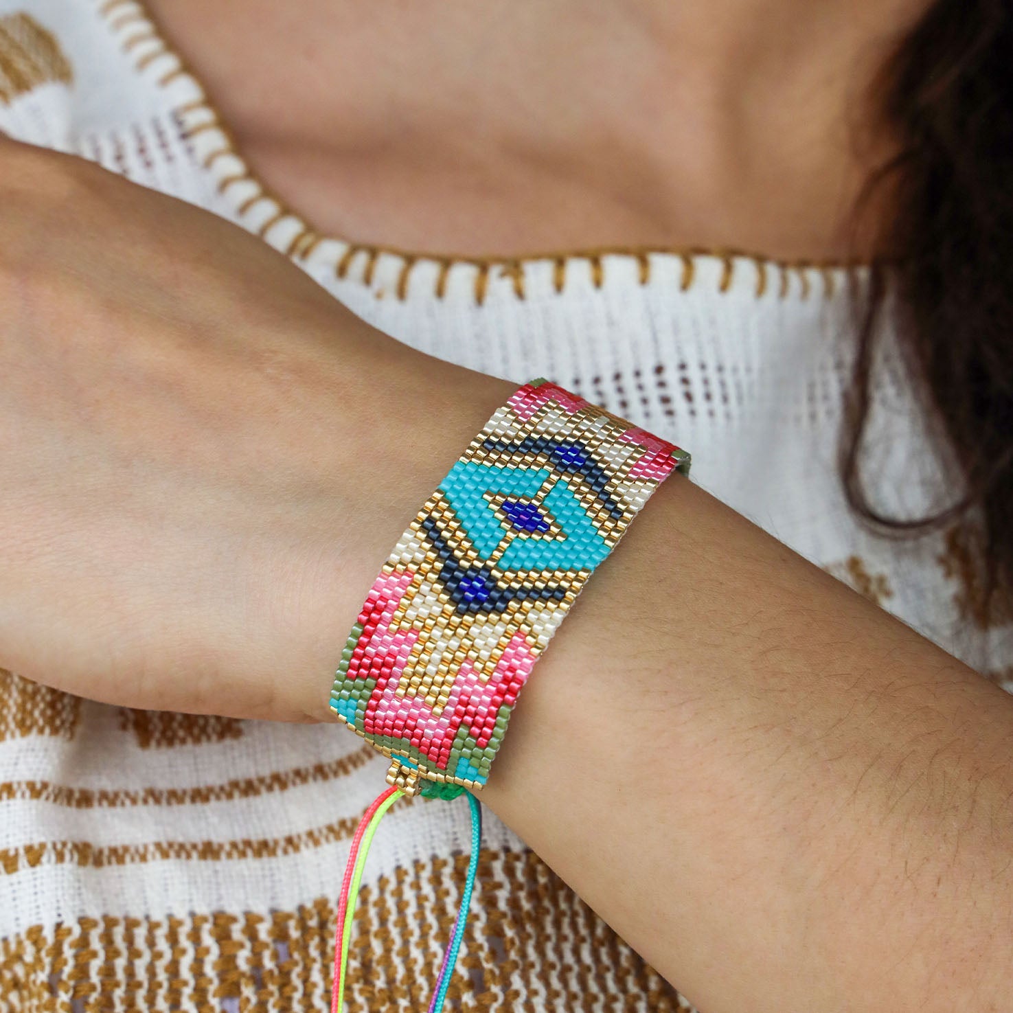 Wixárika Beaded Wide Adjustable Bracelet