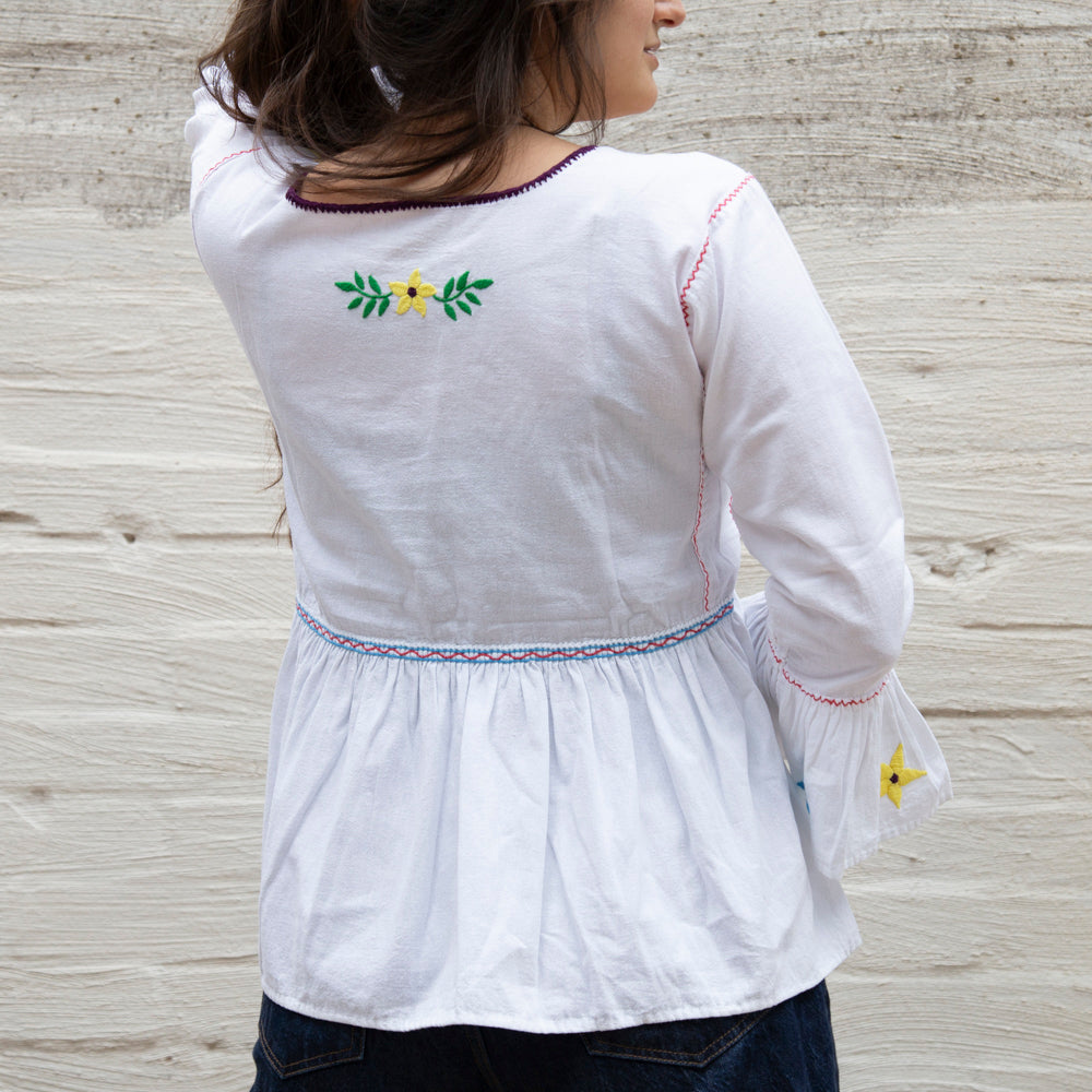 Bell 3/4 Sleeve Embroidered Blouse