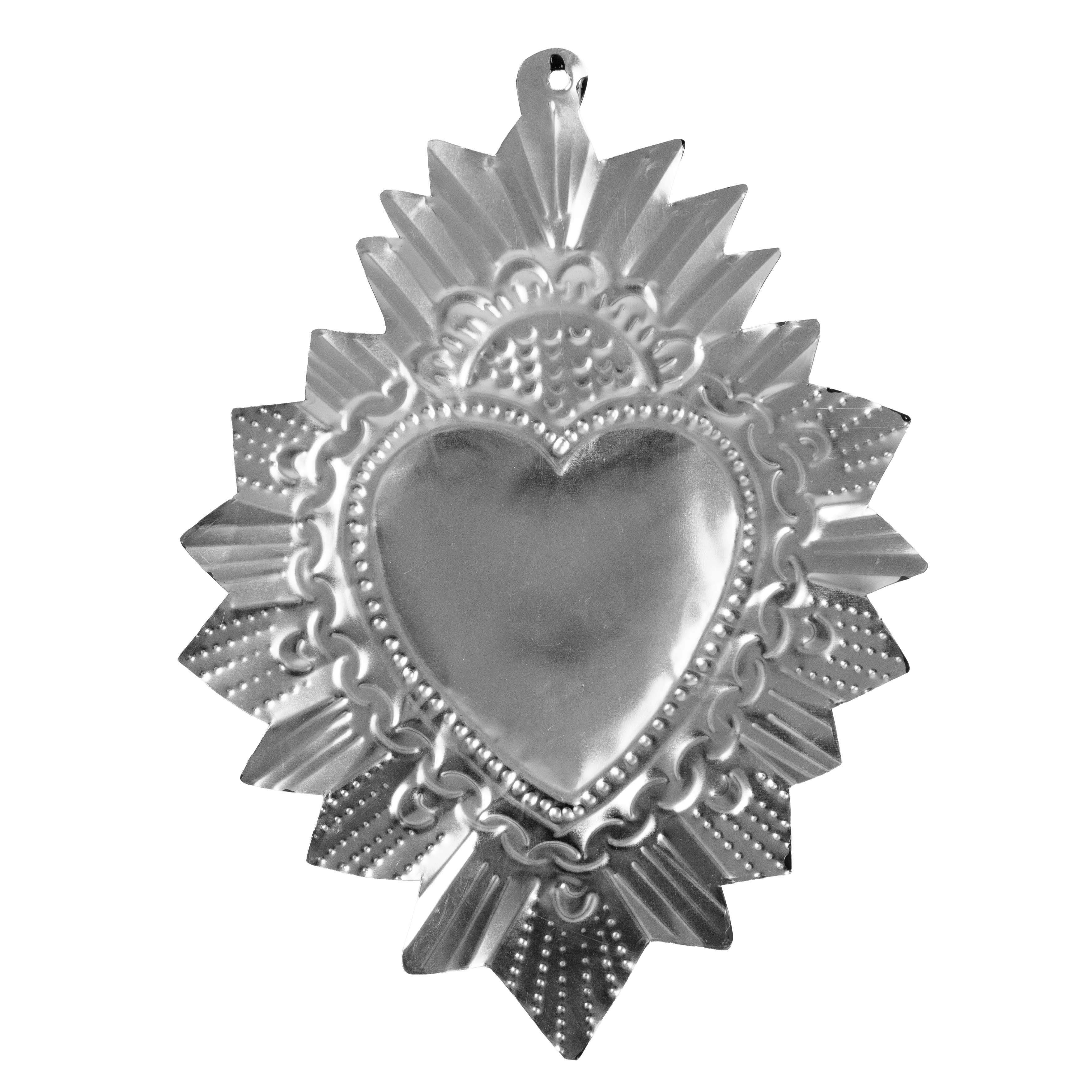 Large Mexican Crown Milagro Tin Hearts