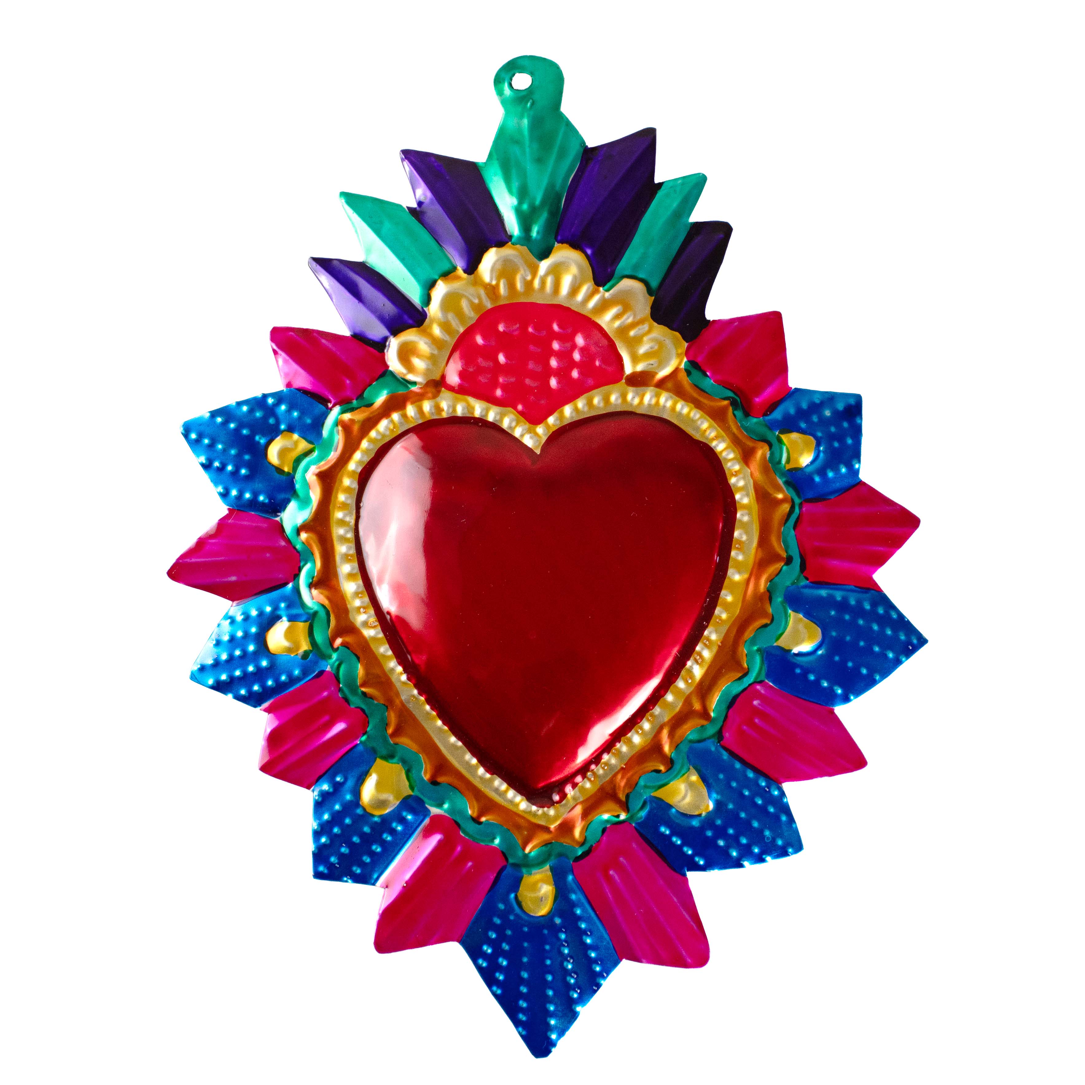 Large Mexican Crown Milagro Tin Hearts
