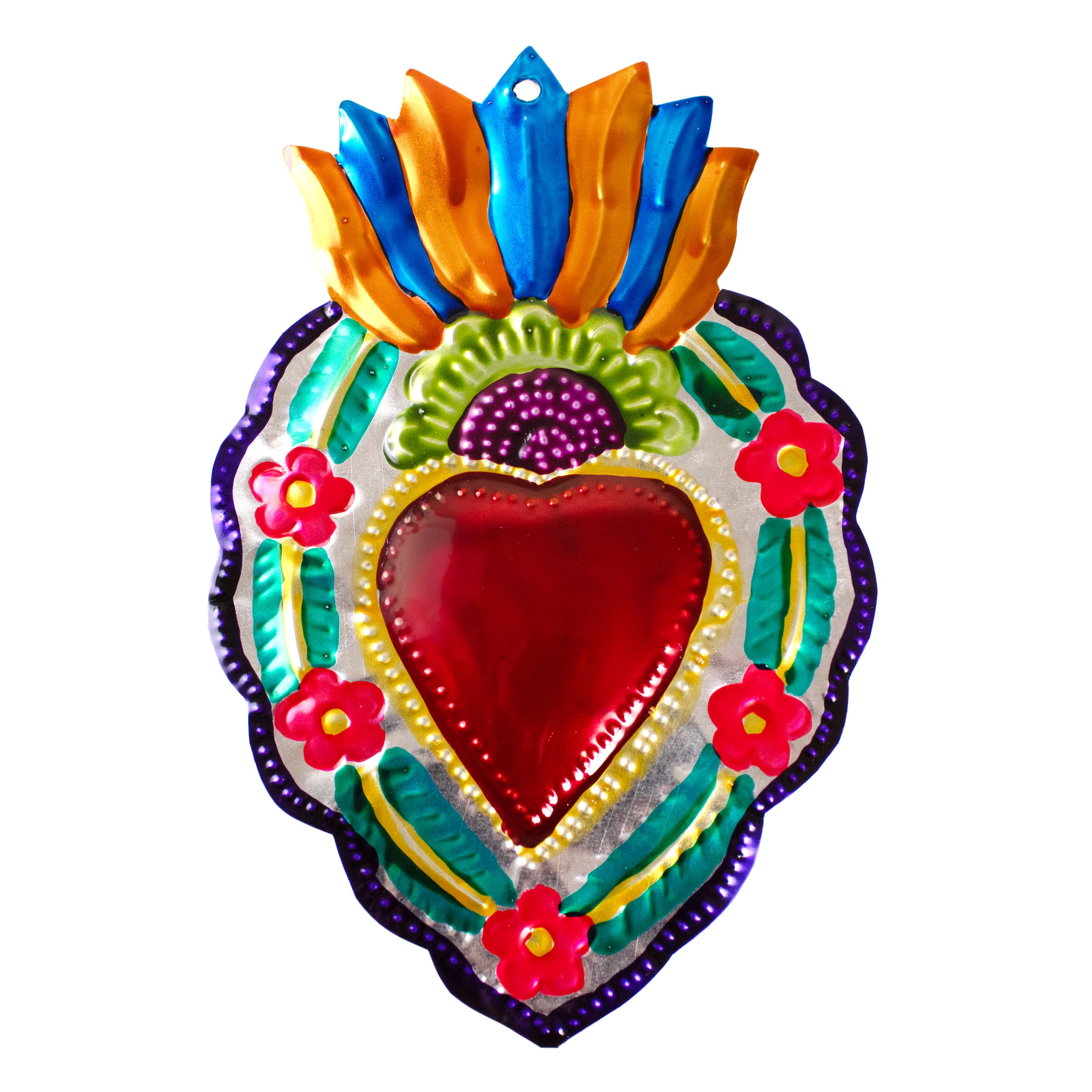 Large Mexican Crown Milagro Tin Hearts